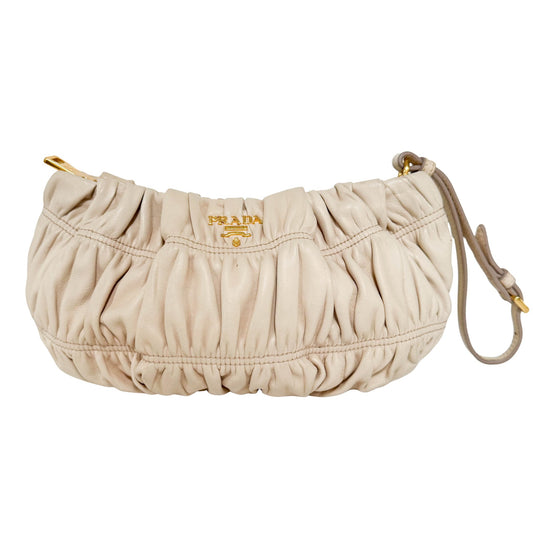 PRADA Matelassé Lambskin Leather Mini Pouch Clutch Bag Ivory, in , Sold by HIVE PRELOVED - Clutch bags, Mini bags,