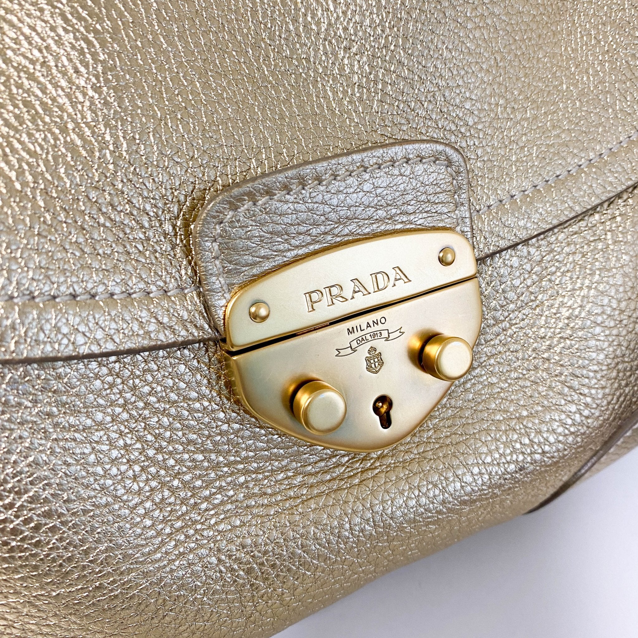 PRADA Metallic Gold Vitello Daino Flap Shoulder Bag, in , Sold by HIVE PRELOVED - Shoulder Bags, ,