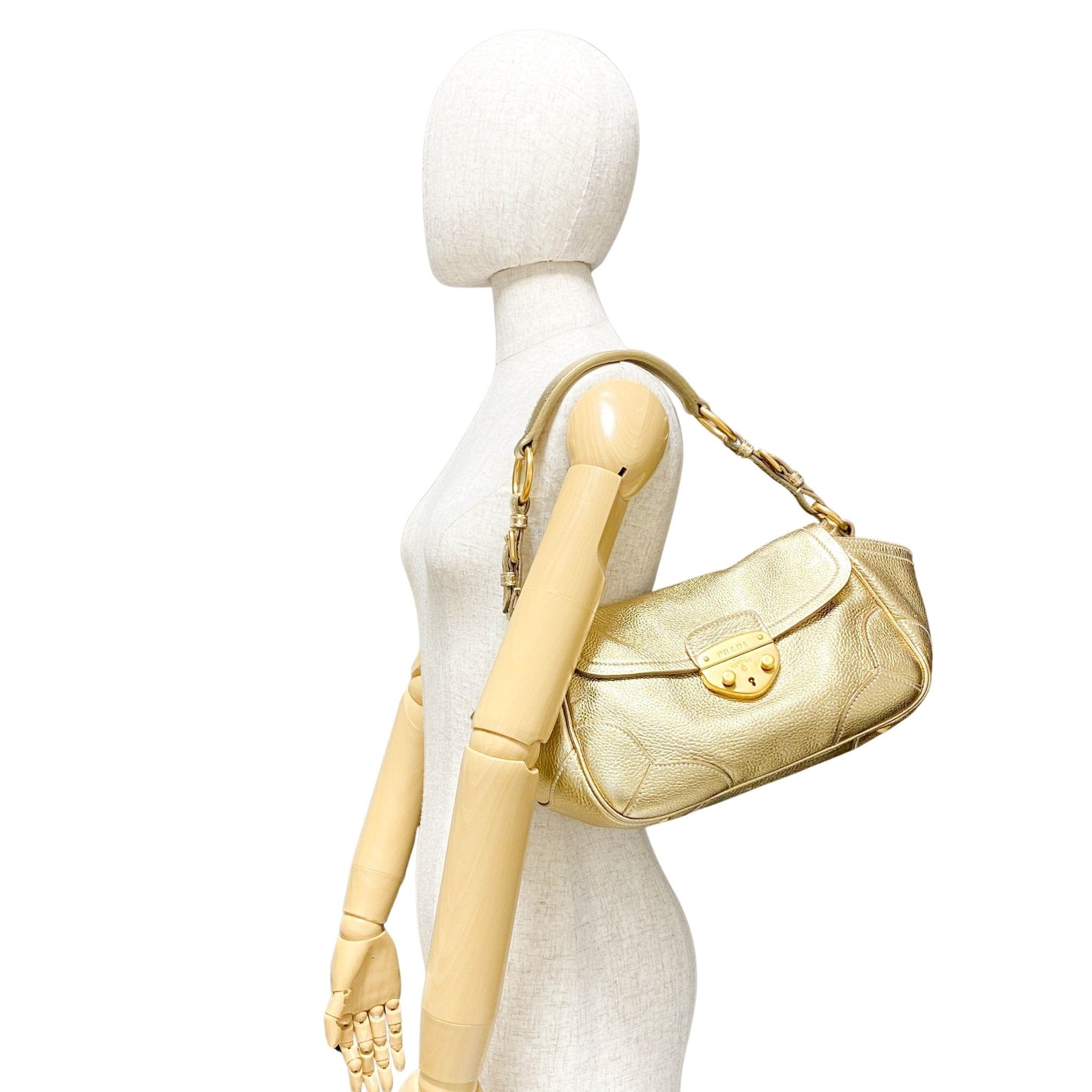 PRADA Metallic Gold Vitello Daino Flap Shoulder Bag, in , Sold by HIVE PRELOVED - Shoulder Bags, ,