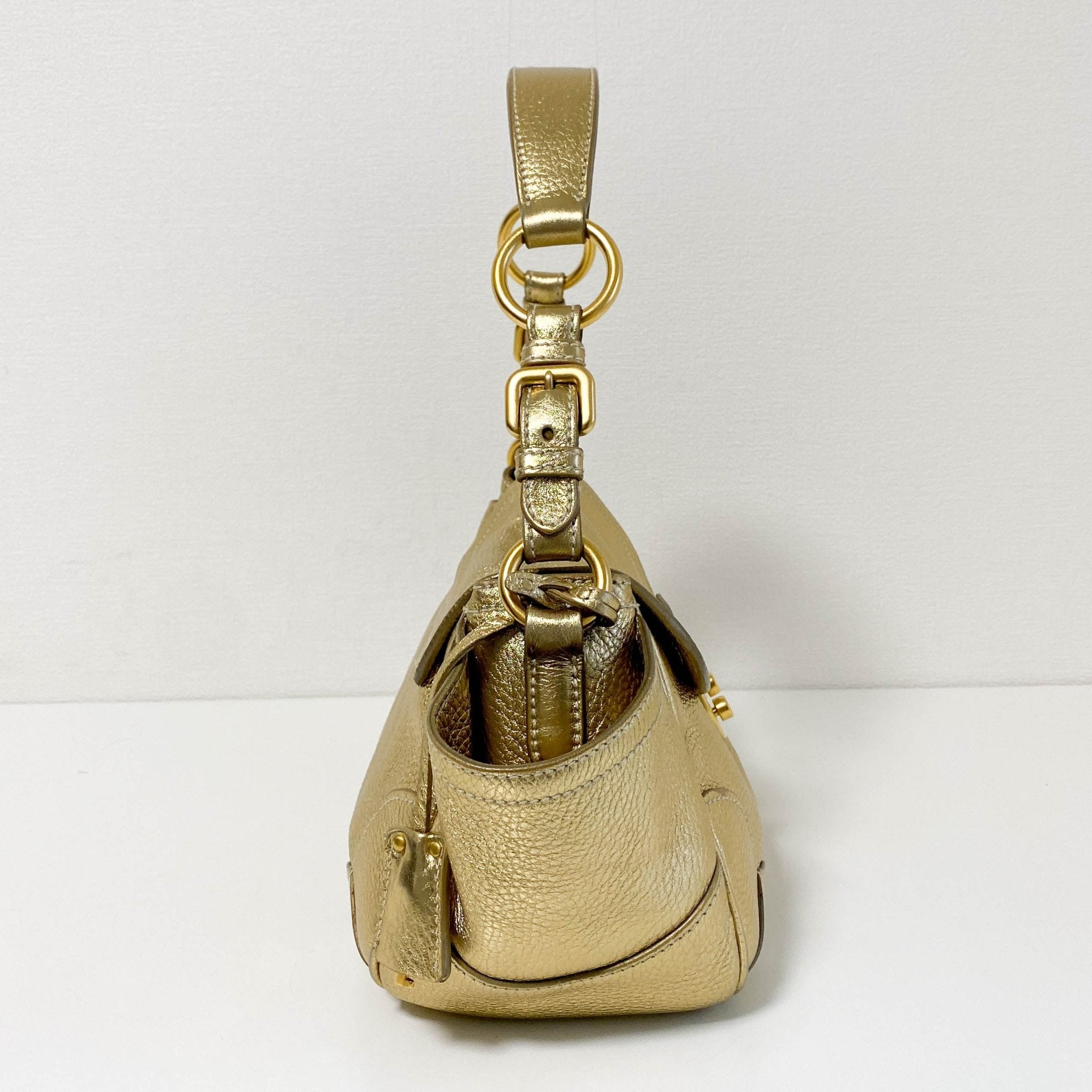 PRADA Metallic Gold Vitello Daino Flap Shoulder Bag, in , Sold by HIVE PRELOVED - Shoulder Bags, ,
