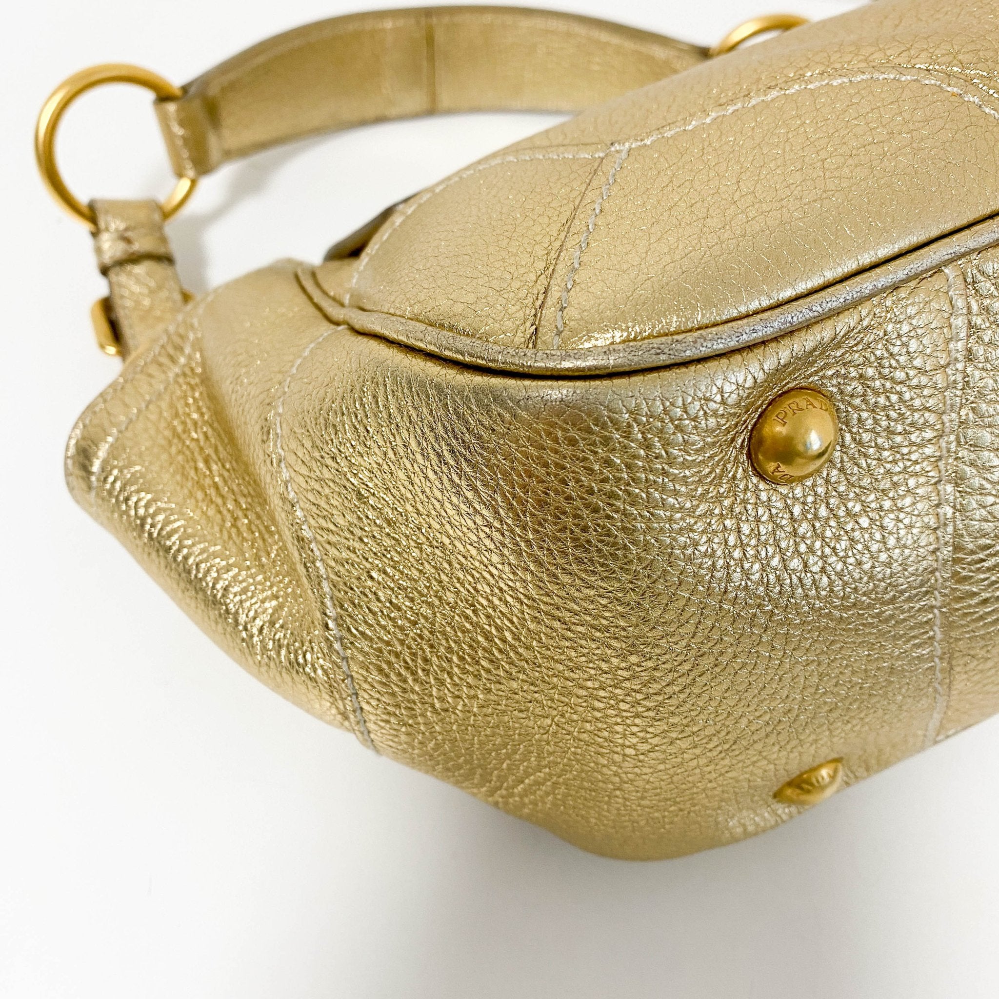 PRADA Metallic Gold Vitello Daino Flap Shoulder Bag, in , Sold by HIVE PRELOVED - Shoulder Bags, ,