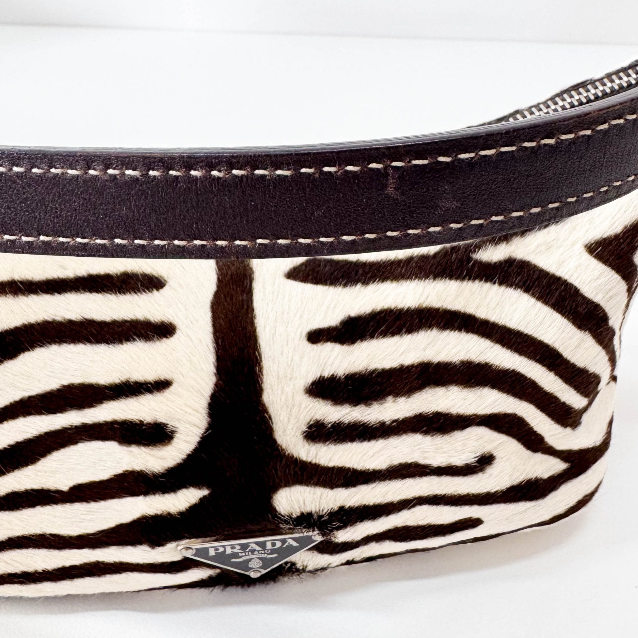 PRADA Neutral Zebra Print Pony Hair Shoulder Bag, in , Sold by HIVE PRELOVED - Shoulder Bags, ,