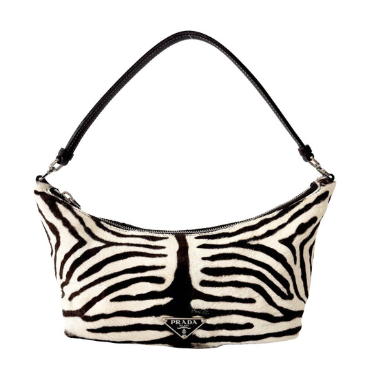 PRADA Neutral Zebra Print Pony Hair Shoulder Bag, in , Sold by HIVE PRELOVED - Shoulder Bags, ,