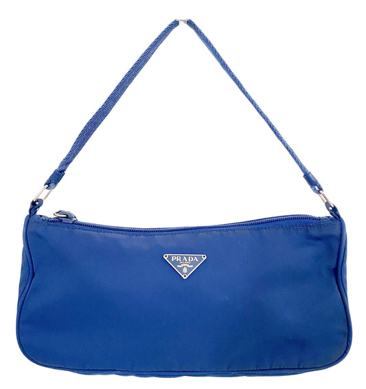 PRADA Nylon Mini Pouch Bag, Nylon in Blue, Sold by HIVE PRELOVED - Handle Bags, Mini bags, Pouches