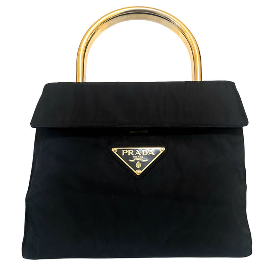 PRADA Nylon Small Square Handbag Gold Handle, in , Sold by HIVE PRELOVED - Handle Bags, ,