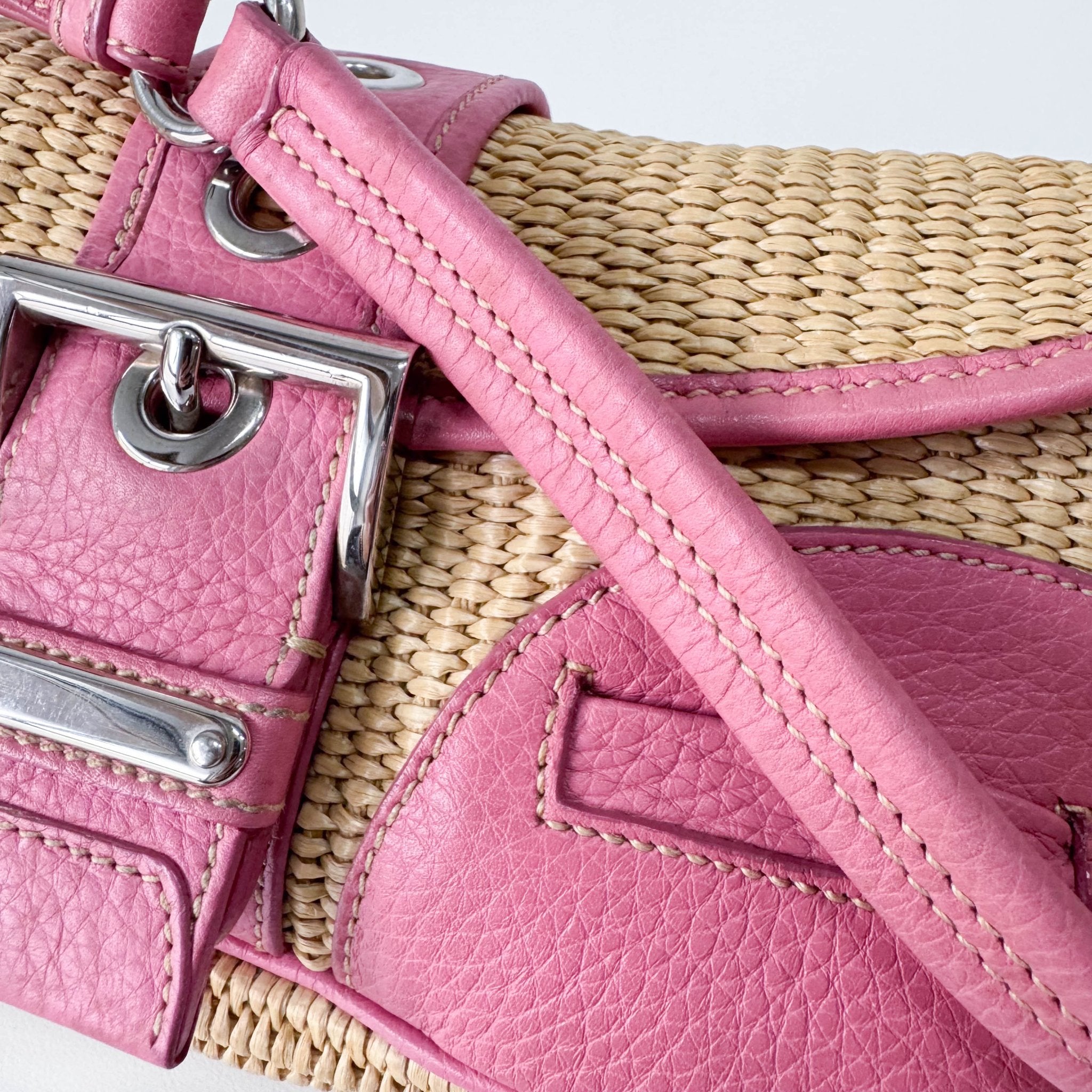 PRADA Pink Leather and Raffia Shoulder Bag, in , Sold by HIVE PRELOVED - Shoulder Bags, ,