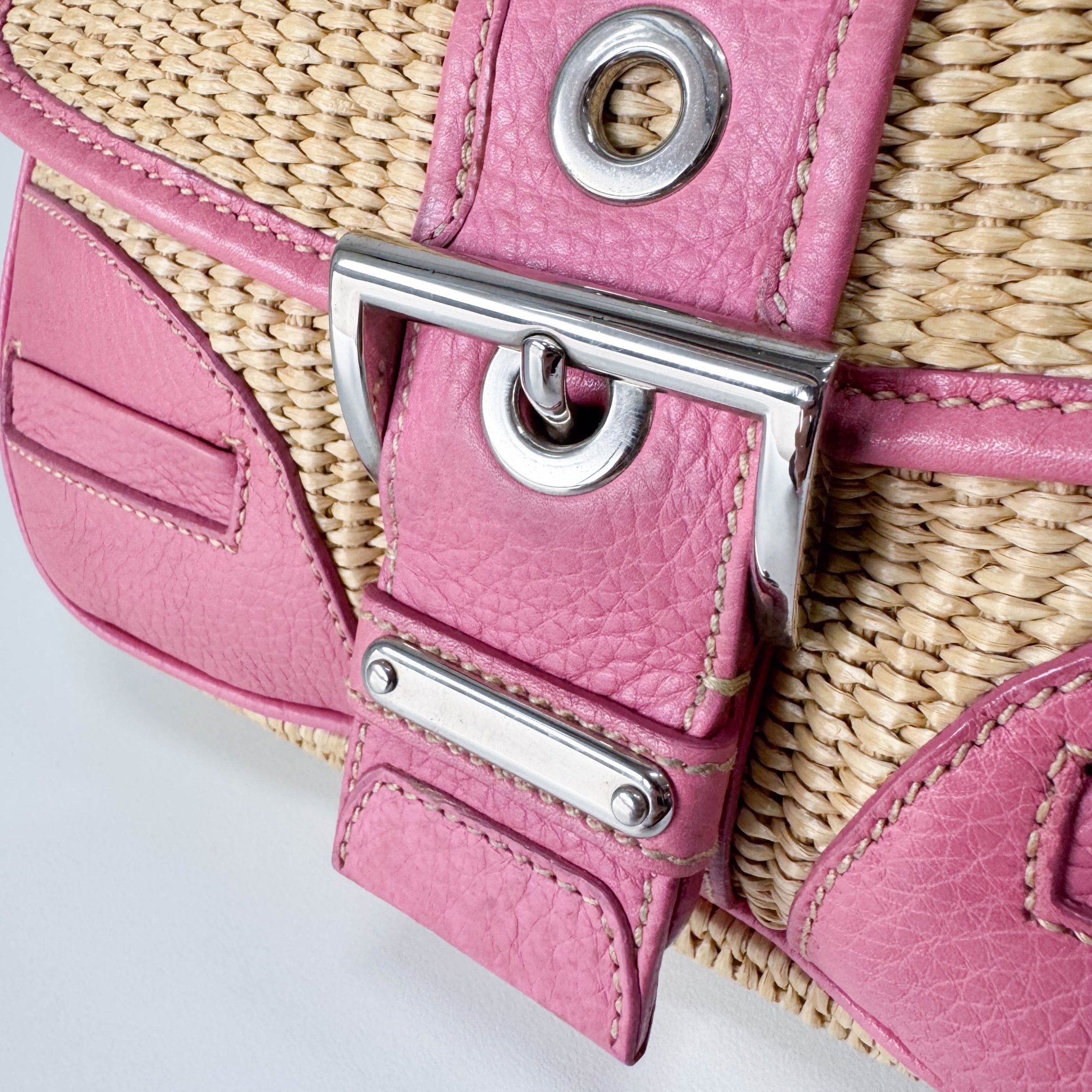 PRADA Pink Leather and Raffia Shoulder Bag, in , Sold by HIVE PRELOVED - Shoulder Bags, ,