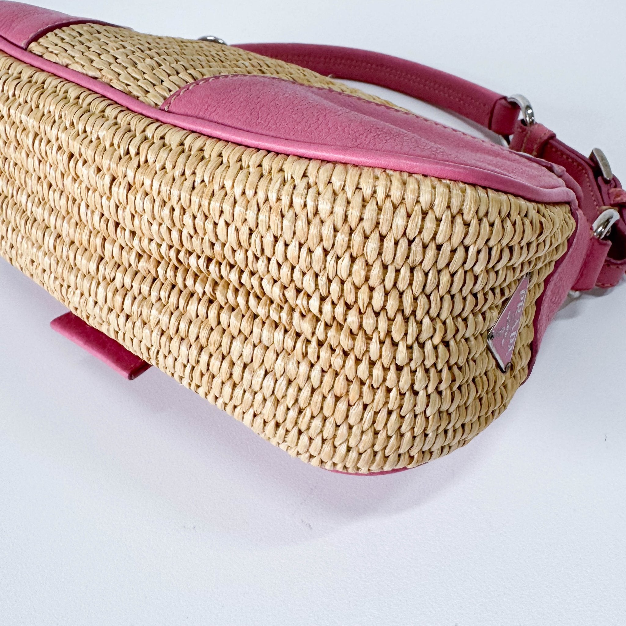 PRADA Pink Leather and Raffia Shoulder Bag, in , Sold by HIVE PRELOVED - Shoulder Bags, ,