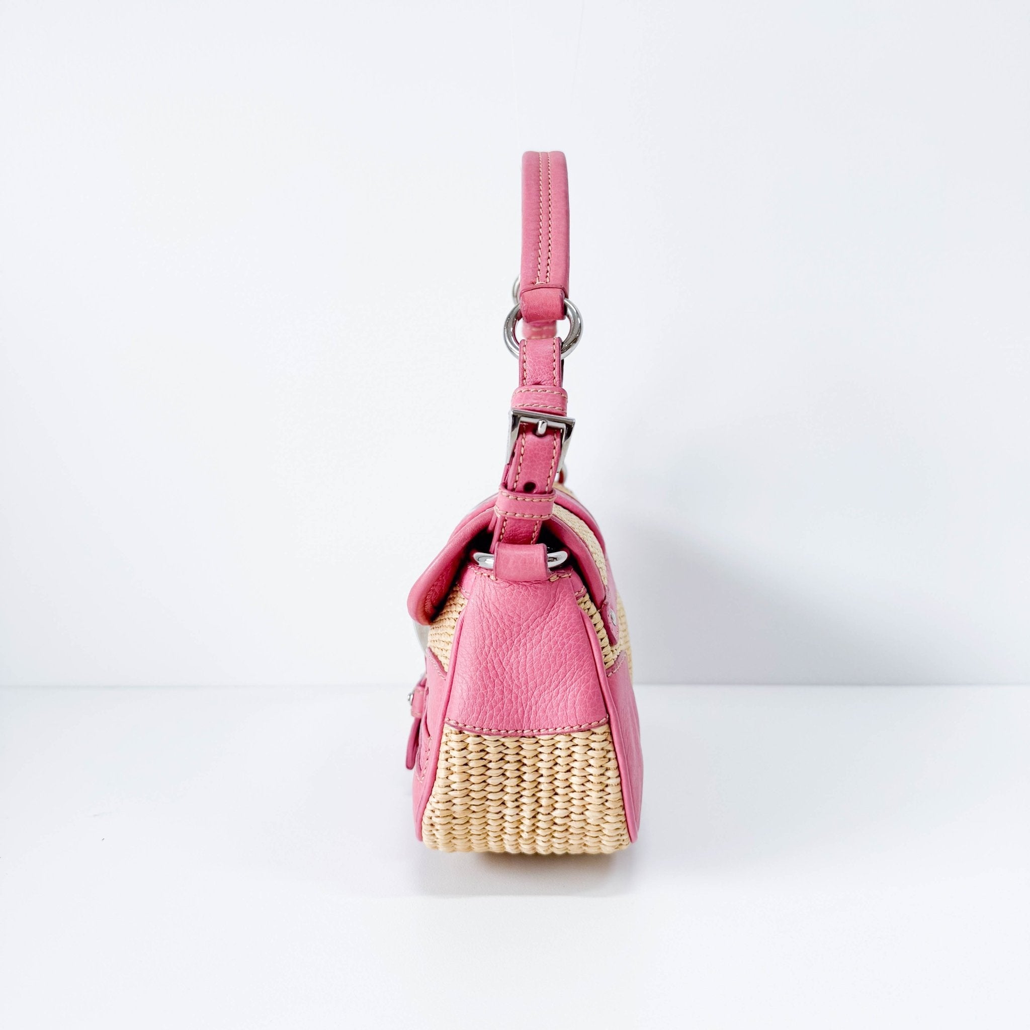 PRADA Pink Leather and Raffia Shoulder Bag, in , Sold by HIVE PRELOVED - Shoulder Bags, ,