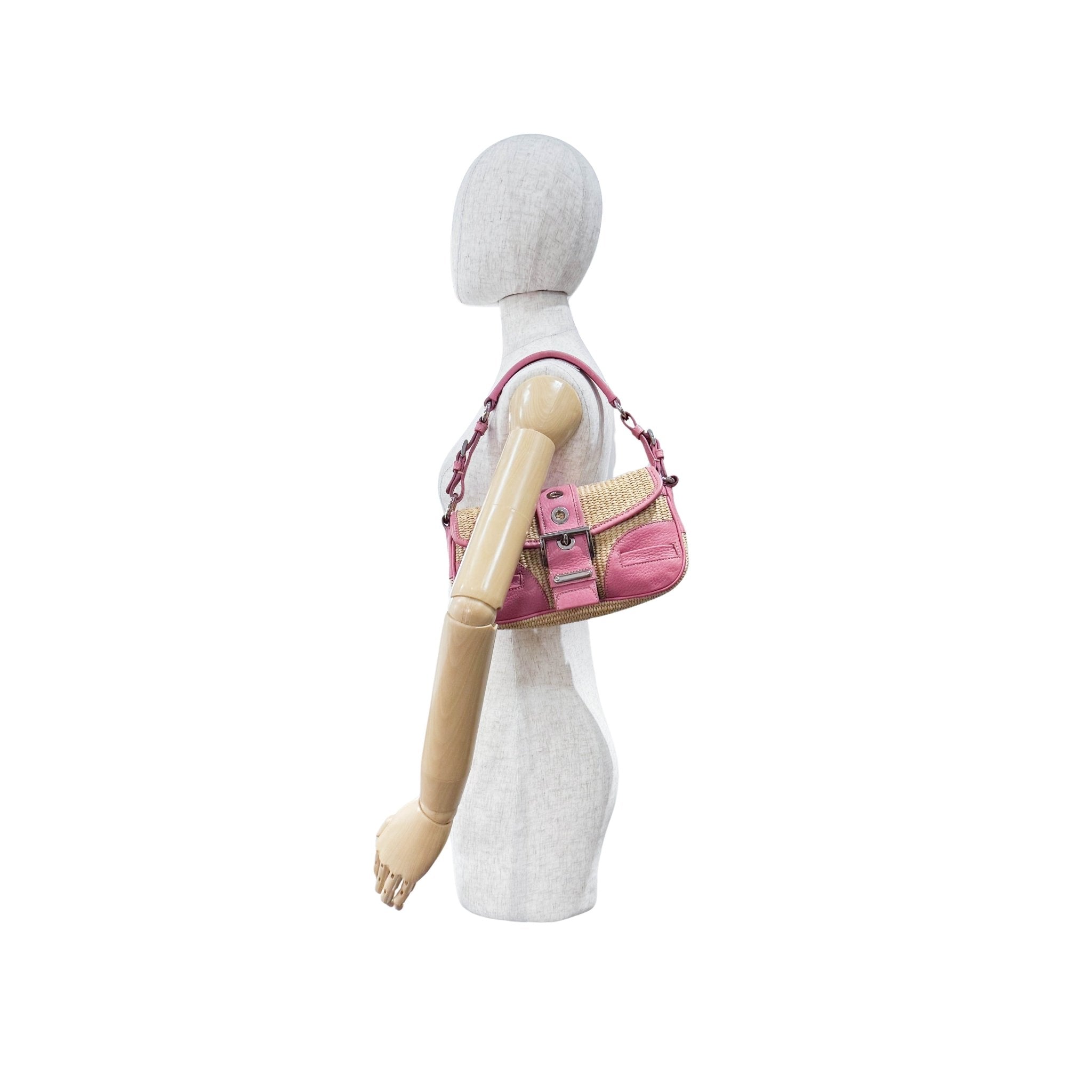 PRADA Pink Leather and Raffia Shoulder Bag, in , Sold by HIVE PRELOVED - Shoulder Bags, ,