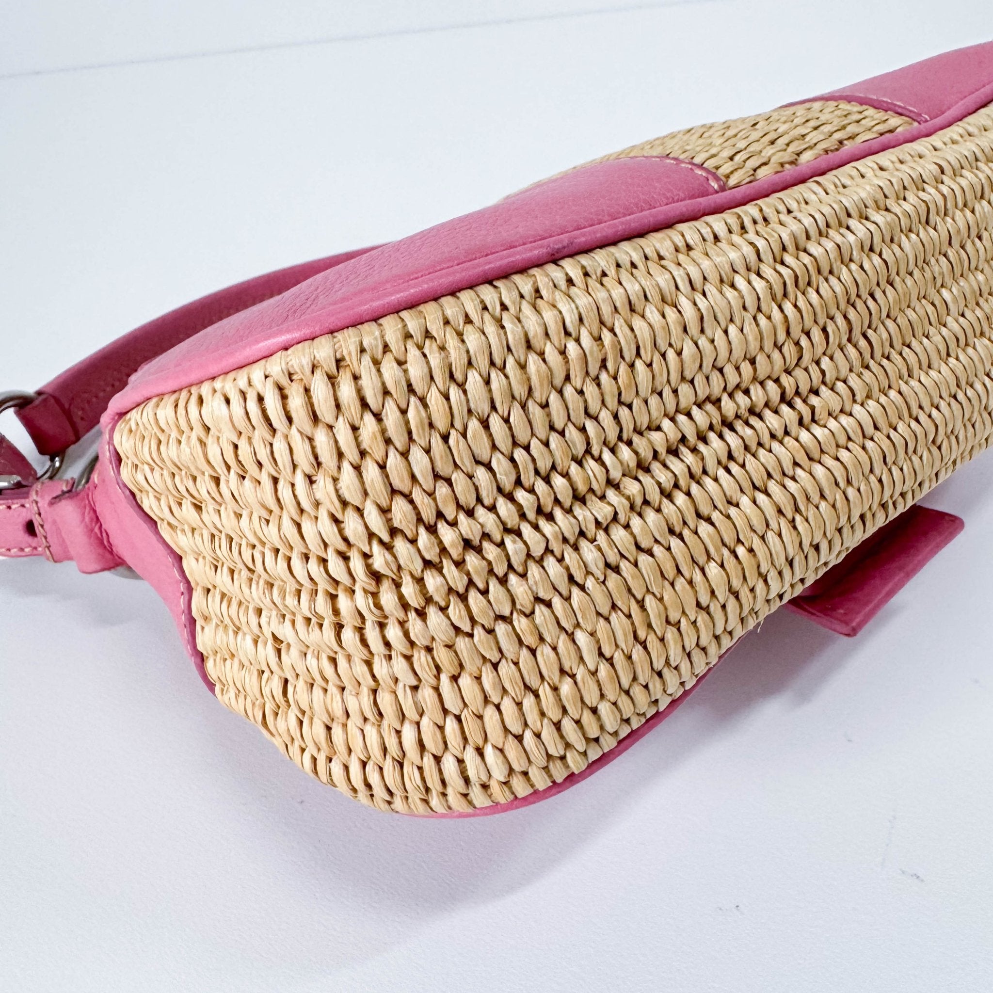 PRADA Pink Leather and Raffia Shoulder Bag, in , Sold by HIVE PRELOVED - Shoulder Bags, ,