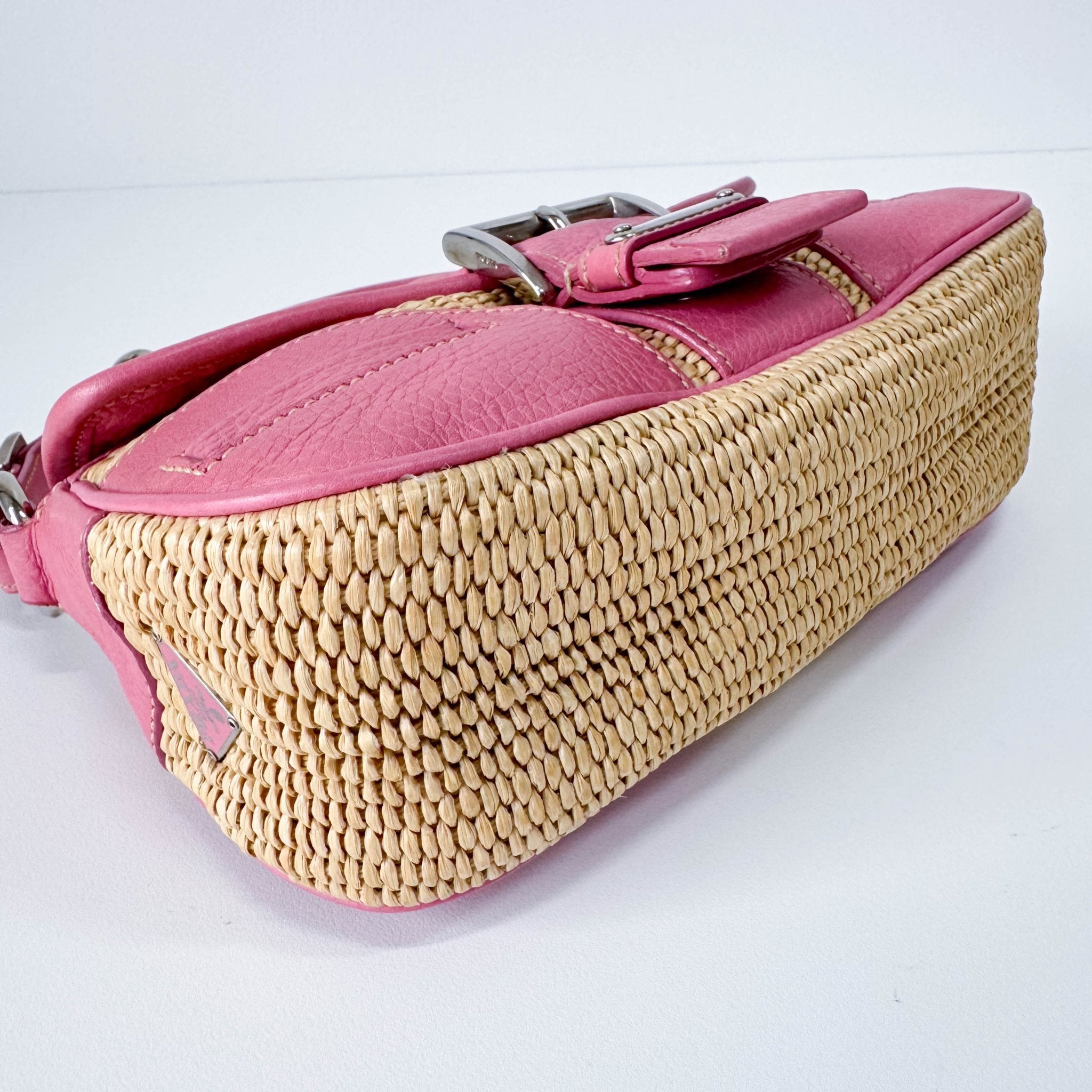 PRADA Pink Leather and Raffia Shoulder Bag, in , Sold by HIVE PRELOVED - Shoulder Bags, ,