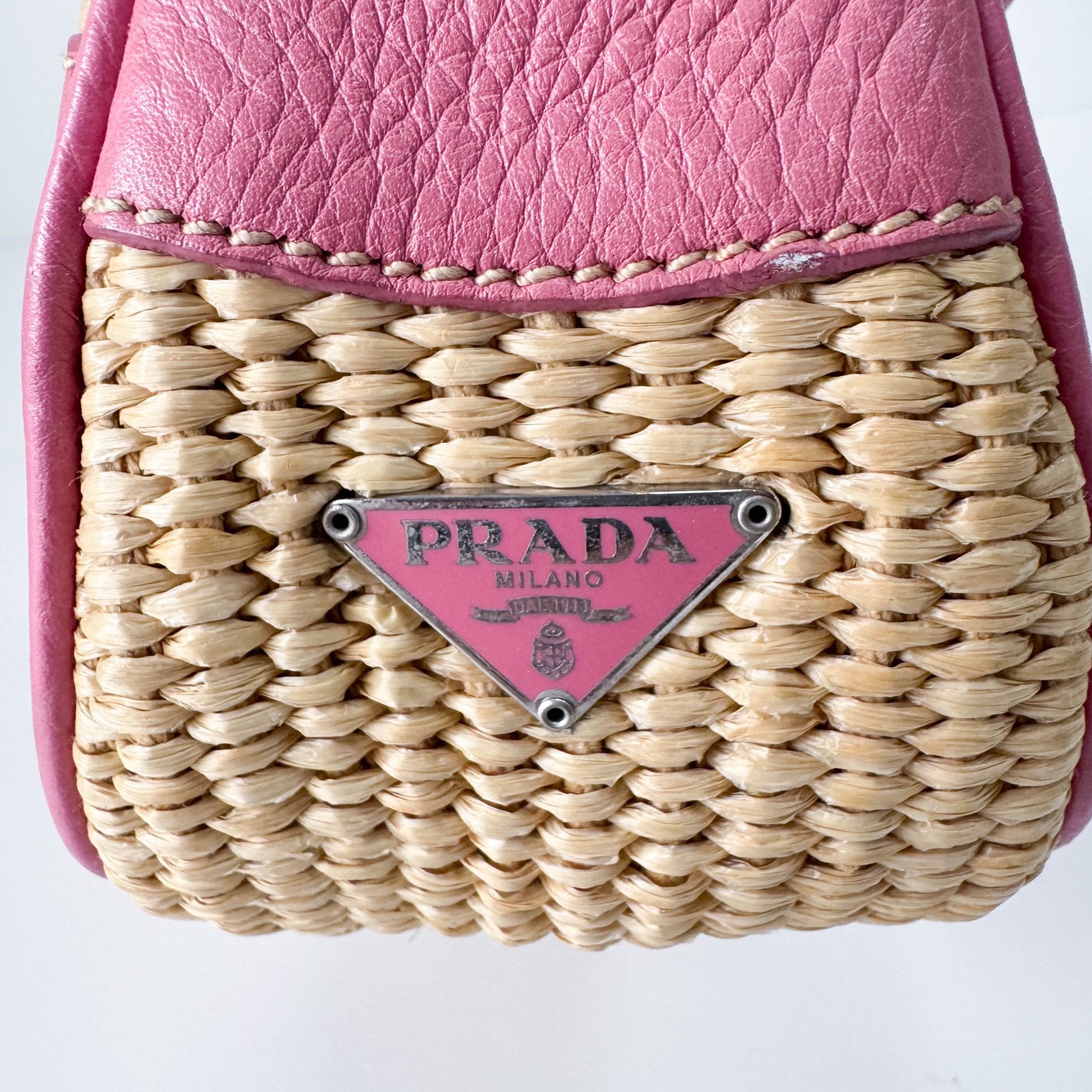 PRADA Pink Leather and Raffia Shoulder Bag, in , Sold by HIVE PRELOVED - Shoulder Bags, ,