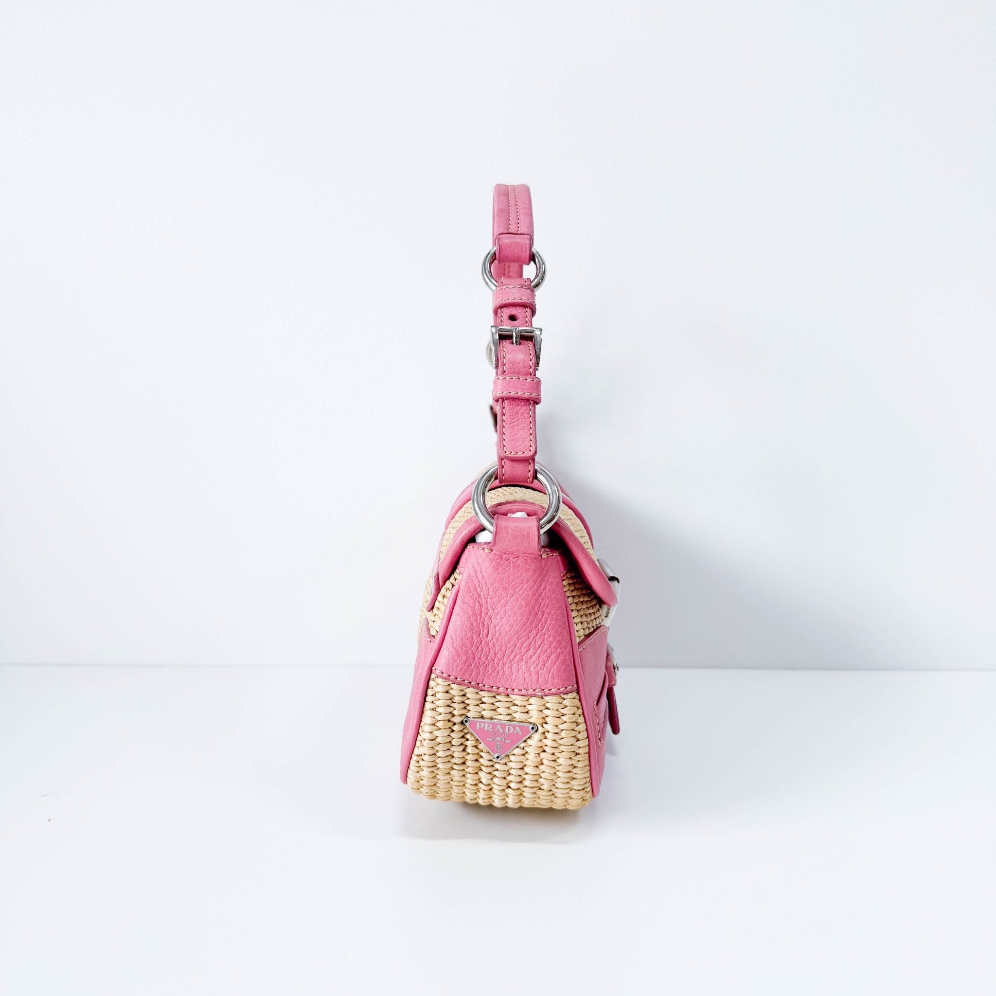 PRADA Pink Leather and Raffia Shoulder Bag, in , Sold by HIVE PRELOVED - Shoulder Bags, ,
