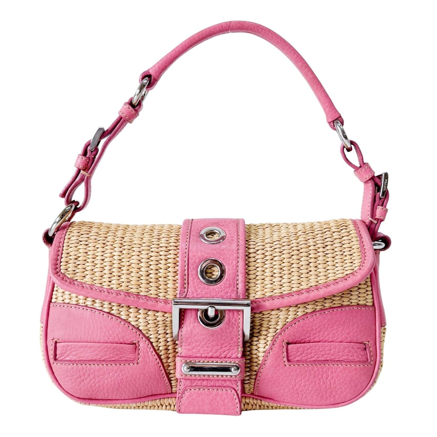 PRADA Pink Leather and Raffia Shoulder Bag, in , Sold by HIVE PRELOVED - Shoulder Bags, ,
