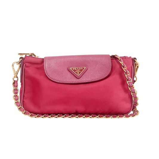 PRADA Pink Tessuto Nylon and Saffiano Leather Chain Shoulder Bag, in , Sold by HIVE PRELOVED - Crossbody bags, ,
