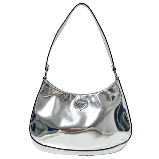PRADA Prada Cleo Brushed Leather Shoulder Bag Metallic Silver 1BC499, in , Sold by HIVE PRELOVED - Shoulder Bags, ,