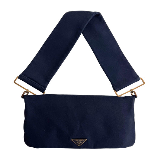 PRADA Prada Large Strap Navy Cotton Shoulder Bag, in , Sold by HIVE PRELOVED - Shoulder Bags, ,