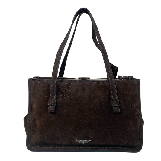 PRADA Prada Texturized Brown Suede Hand Bag, in , Sold by HIVE PRELOVED - Handle Bags, ,