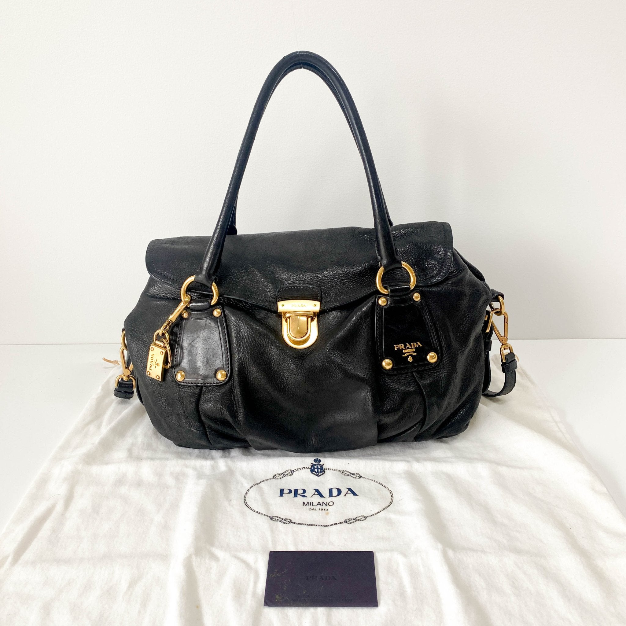 PRADA Sturdy Black Leather & Gold Hardware Shoulder Bag, in , Sold by HIVE PRELOVED - Shoulder Bags, ,