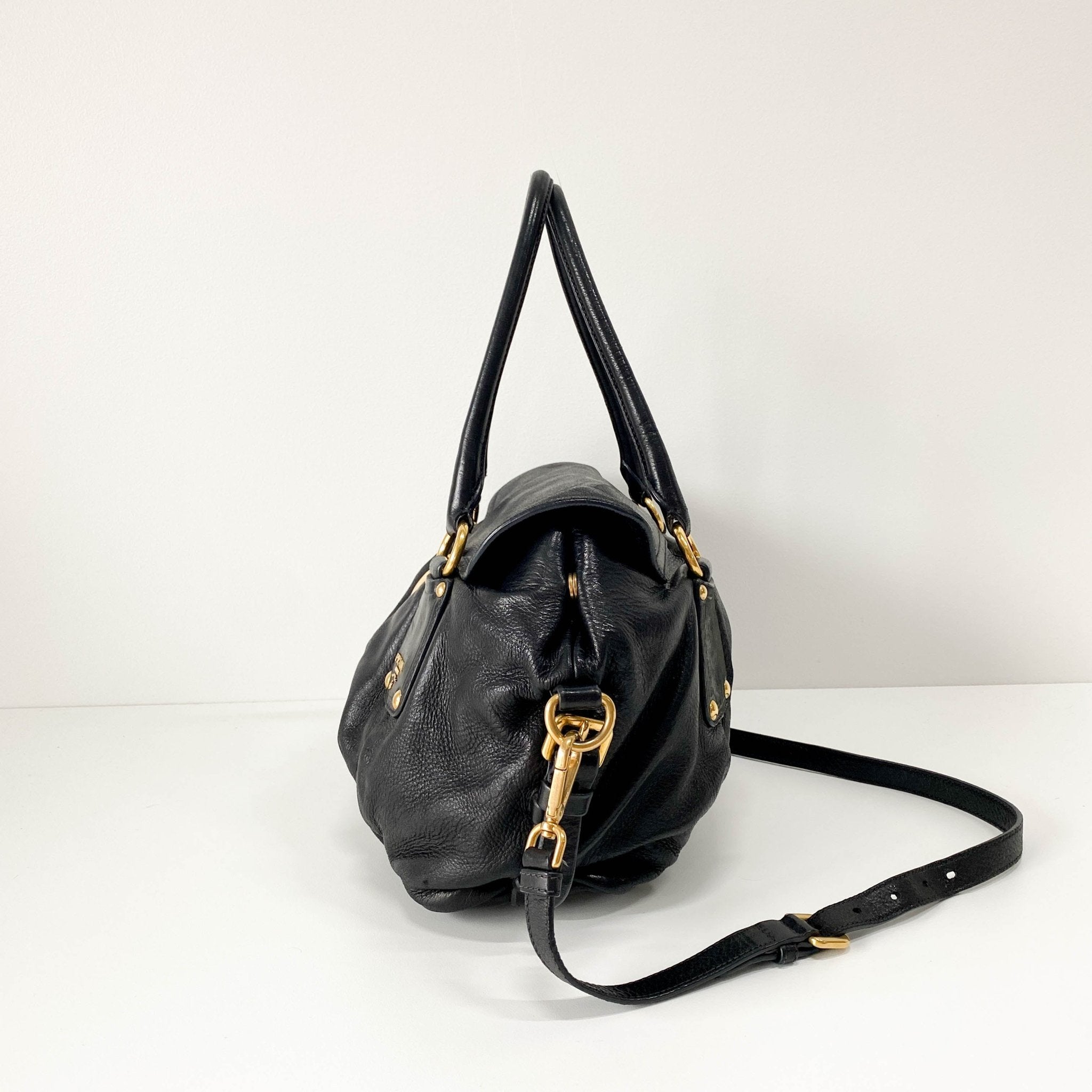 PRADA Sturdy Black Leather & Gold Hardware Shoulder Bag, in , Sold by HIVE PRELOVED - Shoulder Bags, ,