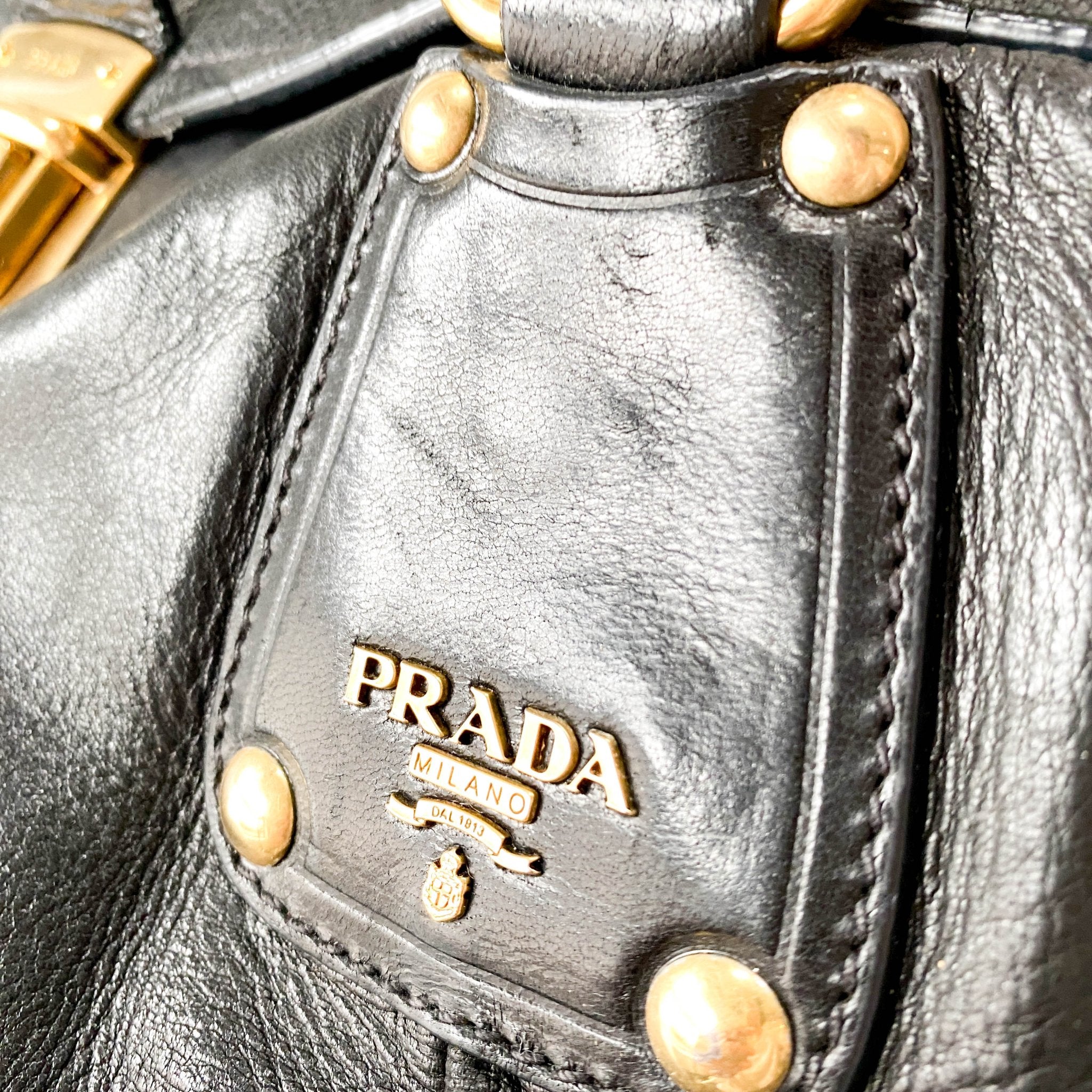 PRADA Sturdy Black Leather & Gold Hardware Shoulder Bag, in , Sold by HIVE PRELOVED - Shoulder Bags, ,