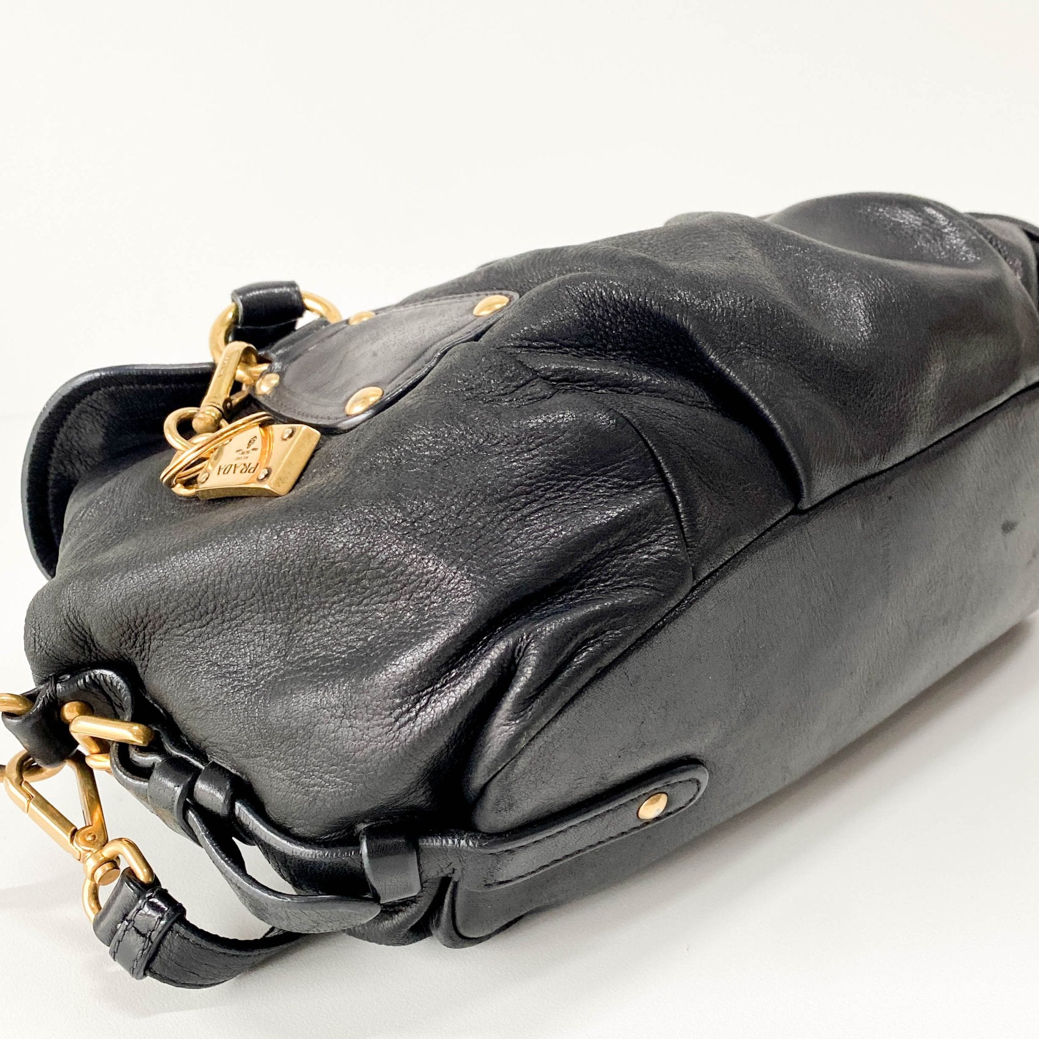 PRADA Sturdy Black Leather & Gold Hardware Shoulder Bag, in , Sold by HIVE PRELOVED - Shoulder Bags, ,