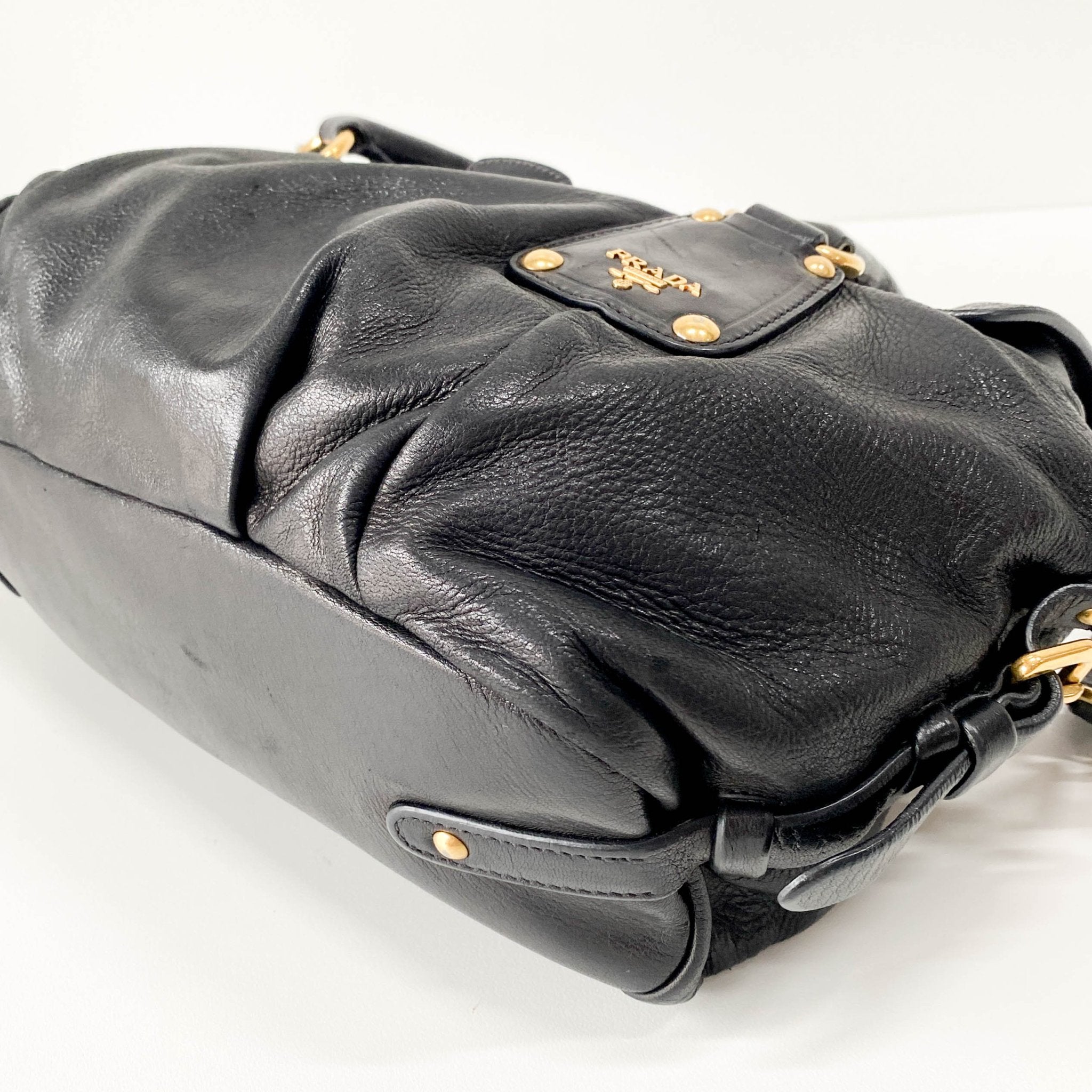 PRADA Sturdy Black Leather & Gold Hardware Shoulder Bag, in , Sold by HIVE PRELOVED - Shoulder Bags, ,