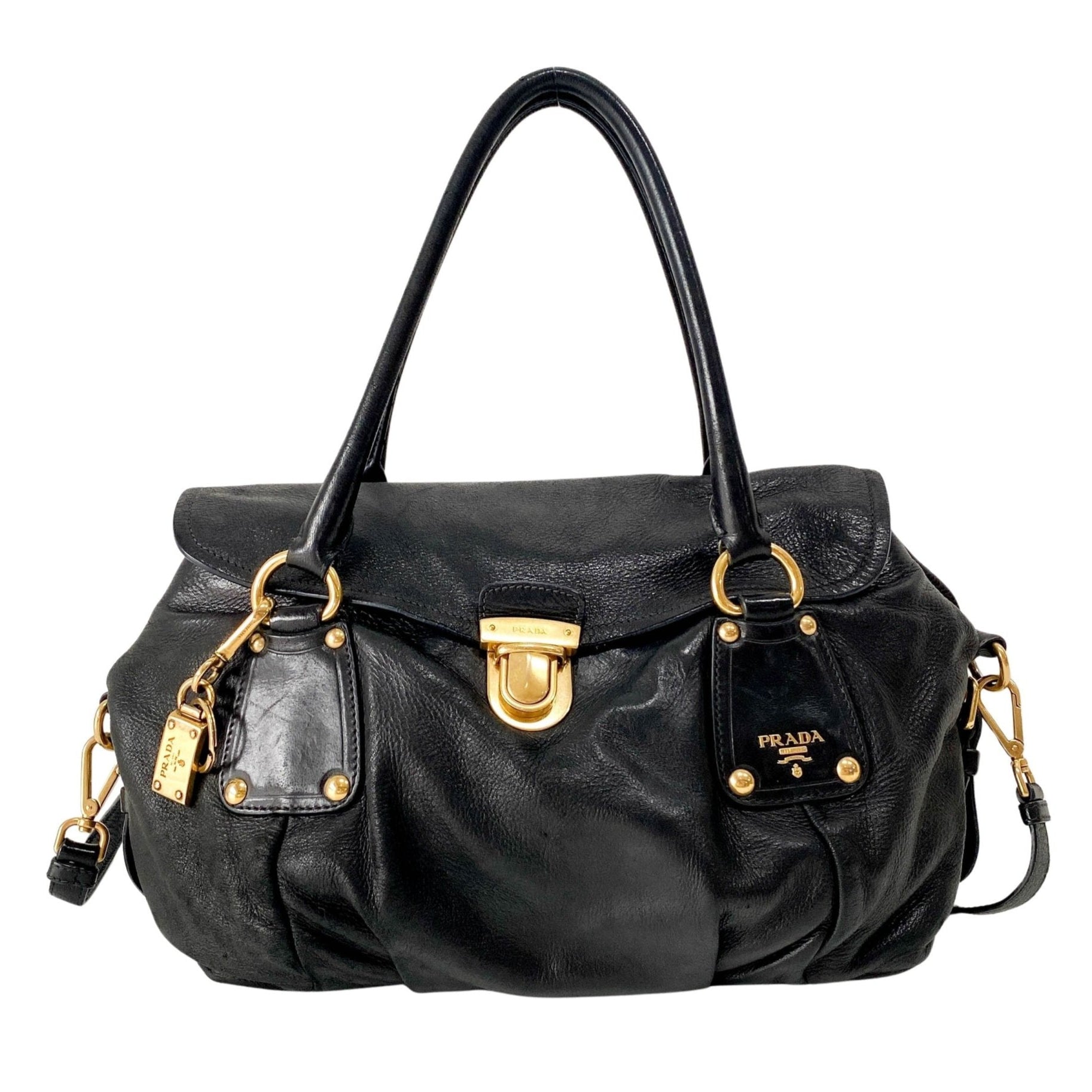 PRADA Sturdy Black Leather & Gold Hardware Shoulder Bag, in , Sold by HIVE PRELOVED - Shoulder Bags, ,