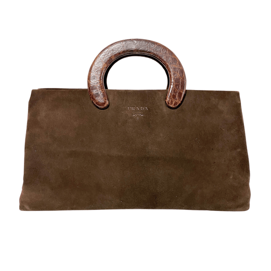 PRADA Suede Brown Handbag, in , Sold by HIVE PRELOVED - Handle Bags, ,