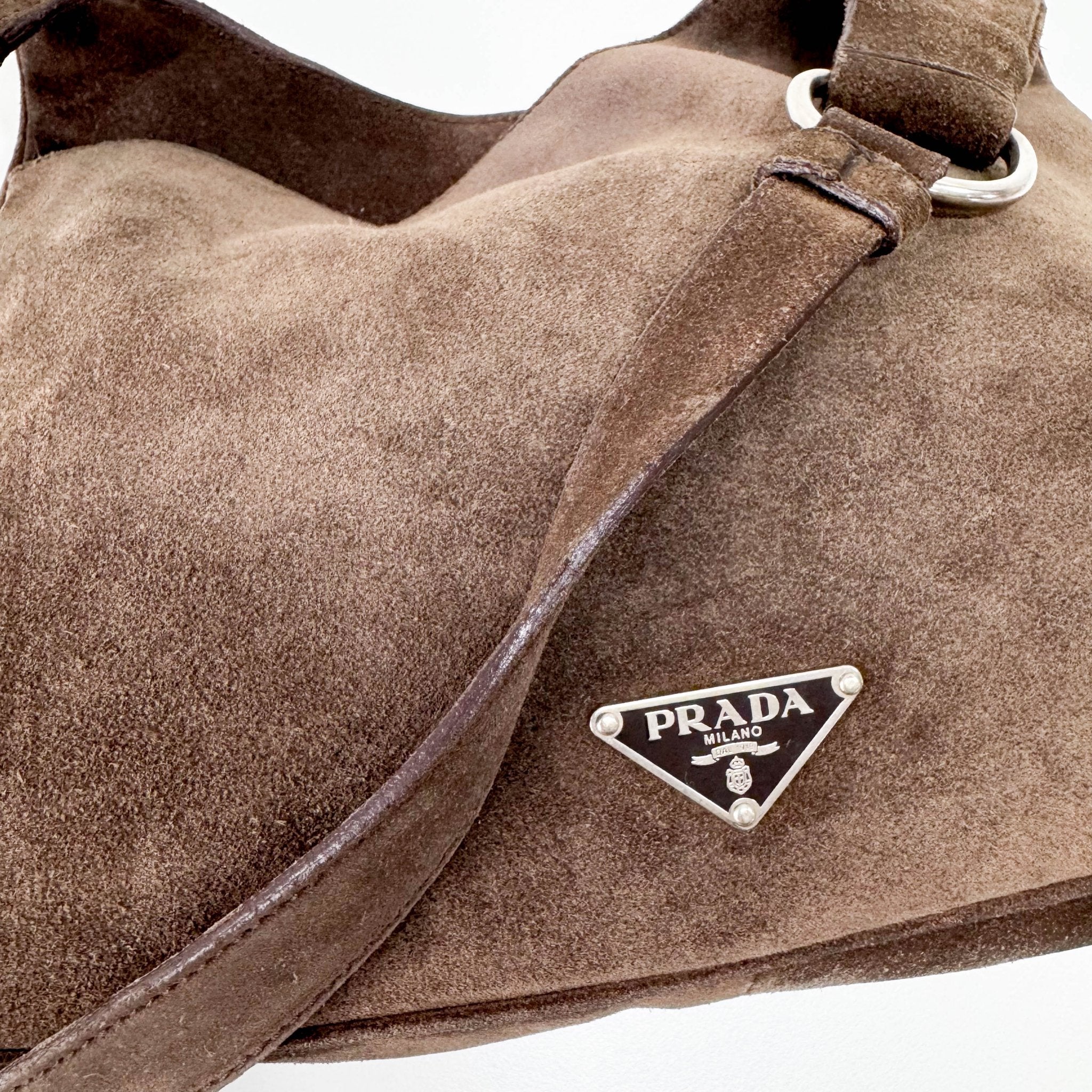 PRADA Suede Brown Shoulder Bag, in , Sold by HIVE PRELOVED - Shoulder Bags, ,