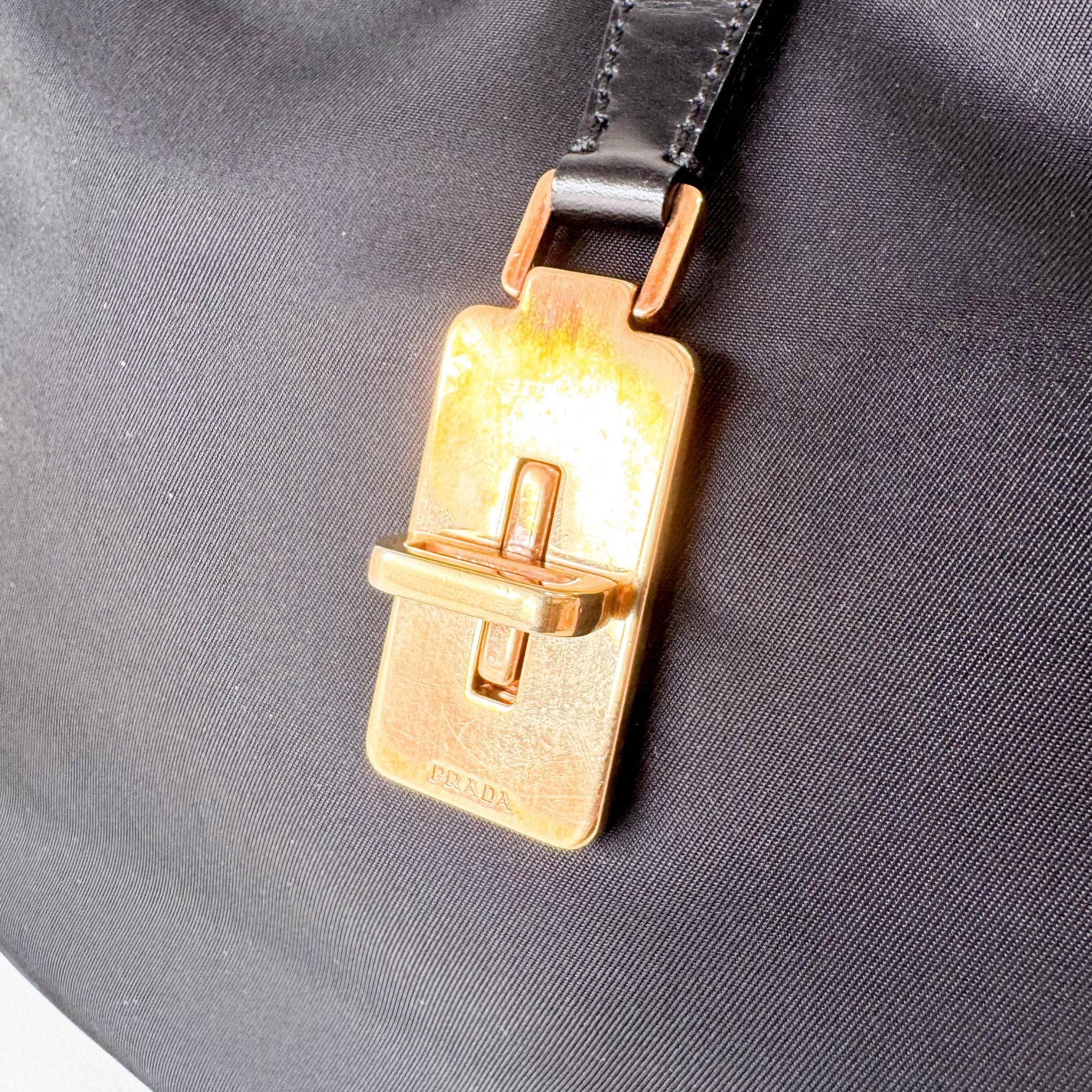 PRADA Tessuto Gold Black Nylon Hobo Shoulder Bag, in , Sold by HIVE PRELOVED - Shoulder Bags, ,