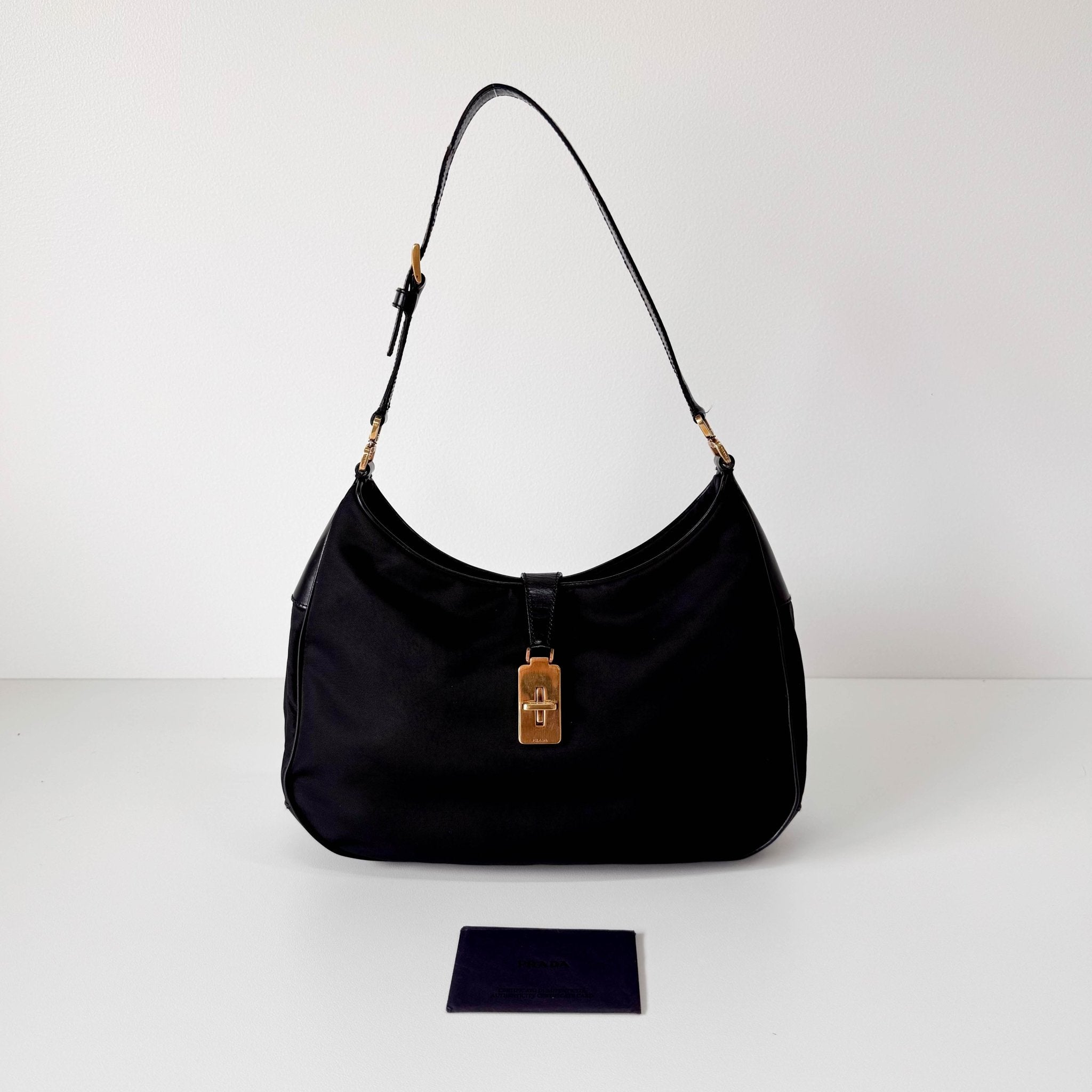 PRADA Tessuto Gold Black Nylon Hobo Shoulder Bag, in , Sold by HIVE PRELOVED - Shoulder Bags, ,