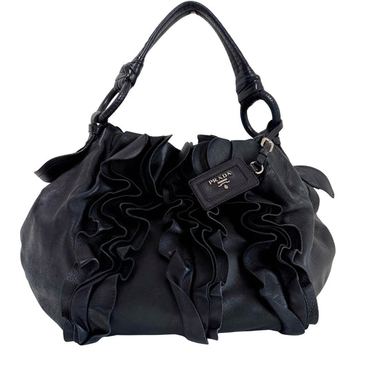 PRADA Vintage Black Leather Hobo Shoulder Bag, in , Sold by HIVE PRELOVED - Shoulder Bags, ,