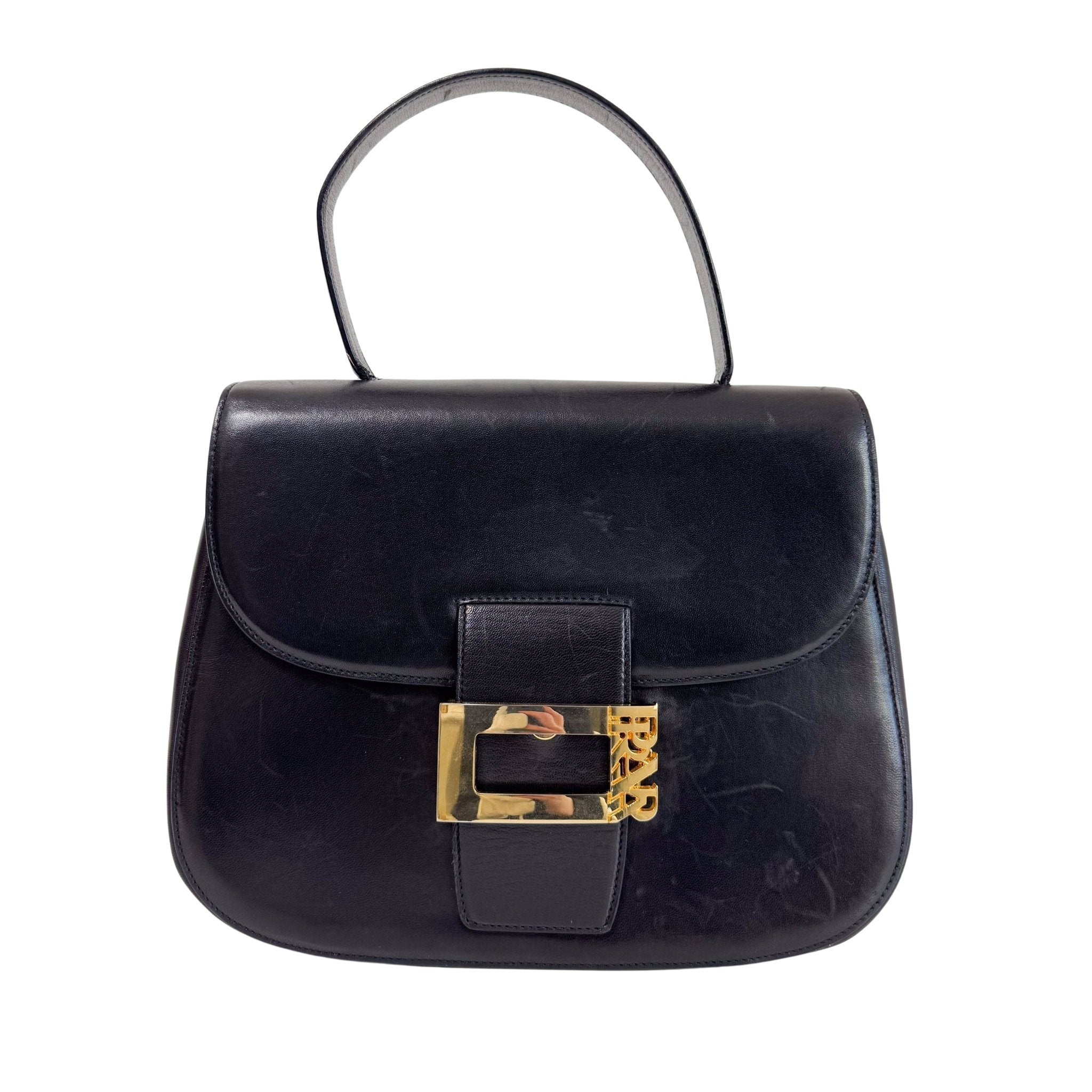 PRADA Vintage Black Leather Top Handle Bag, in , Sold by HIVE PRELOVED - Handle Bags, ,