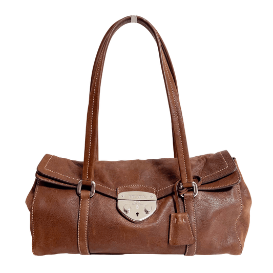 PRADA Vintage Brown Leather Handle Shoulder Bag, in , Sold by HIVE PRELOVED - Shoulder Bags, ,