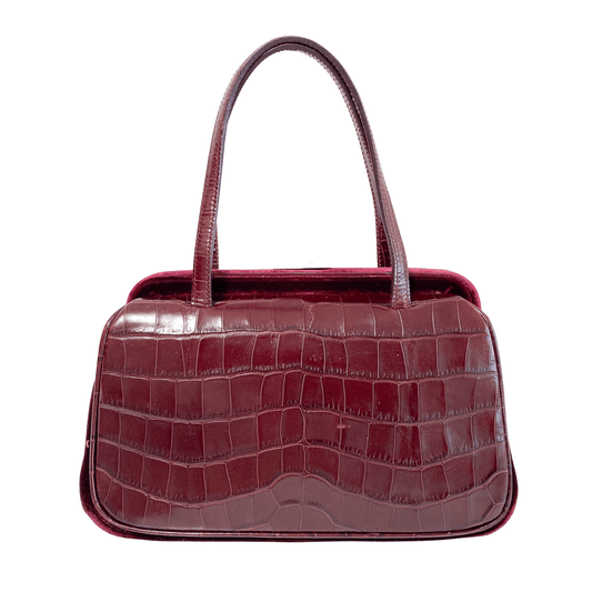 PRADA Vintage Burgundy Calf Leather and Velvet Hand bag, in , Sold by HIVE PRELOVED - Handle Bags, ,