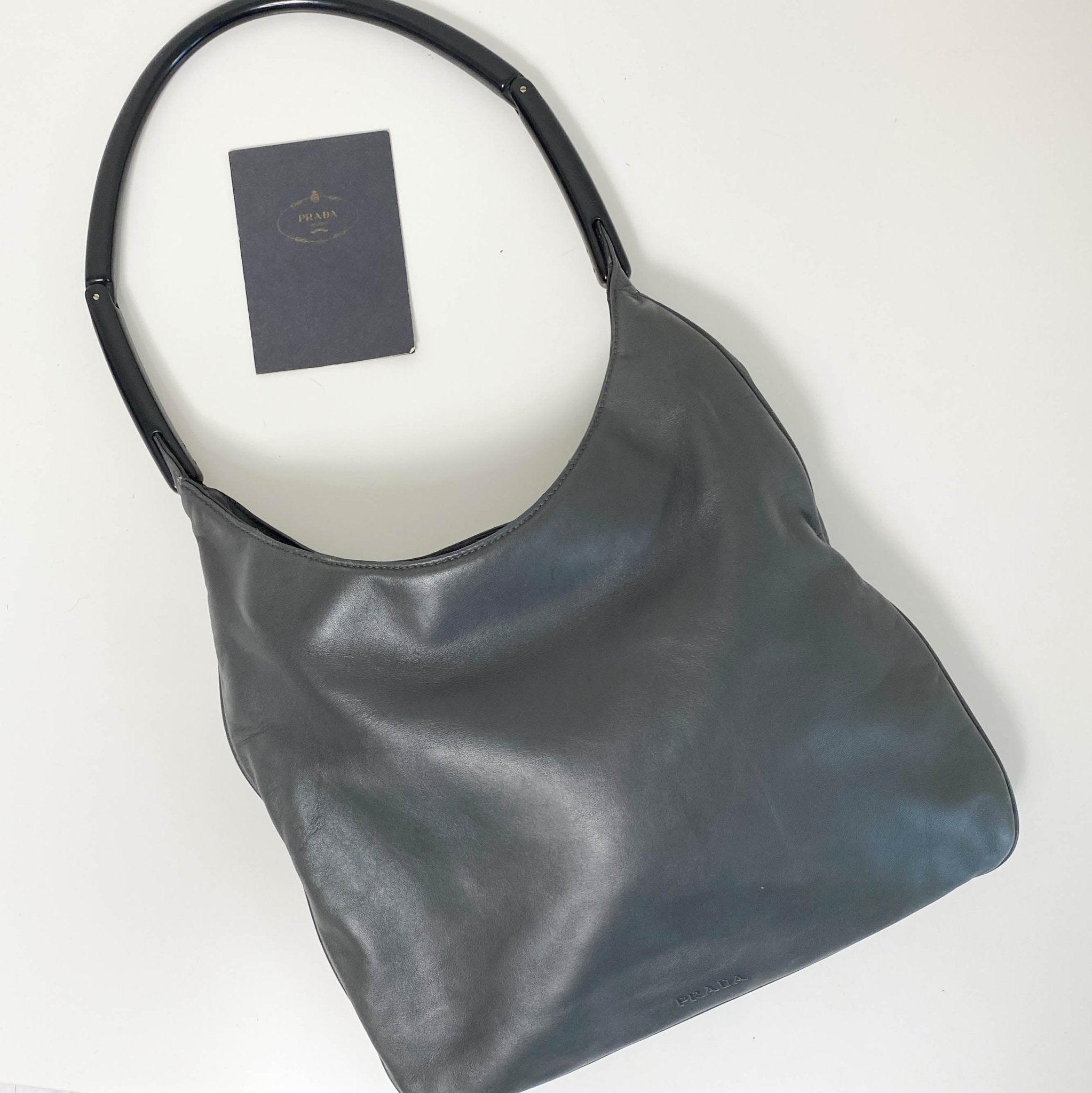 PRADA Vintage Hobo Leather Grey Totes, in , Sold by HIVE PRELOVED - Shoulder Bags, ,