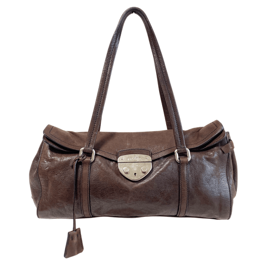 PRADA Y2K Brown Leather Shoulder Bag, in , Sold by HIVE PRELOVED - Shoulder Bags, ,