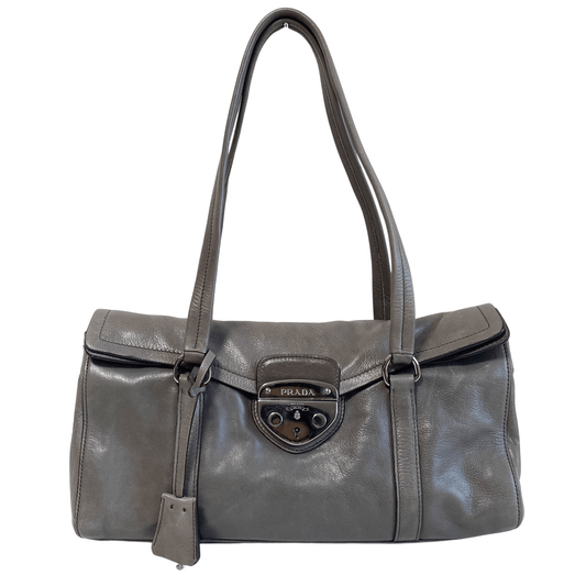 PRADA Y2K Vintage Grey Leather Shoulder Bag, in , Sold by HIVE PRELOVED - Shoulder Bags, ,