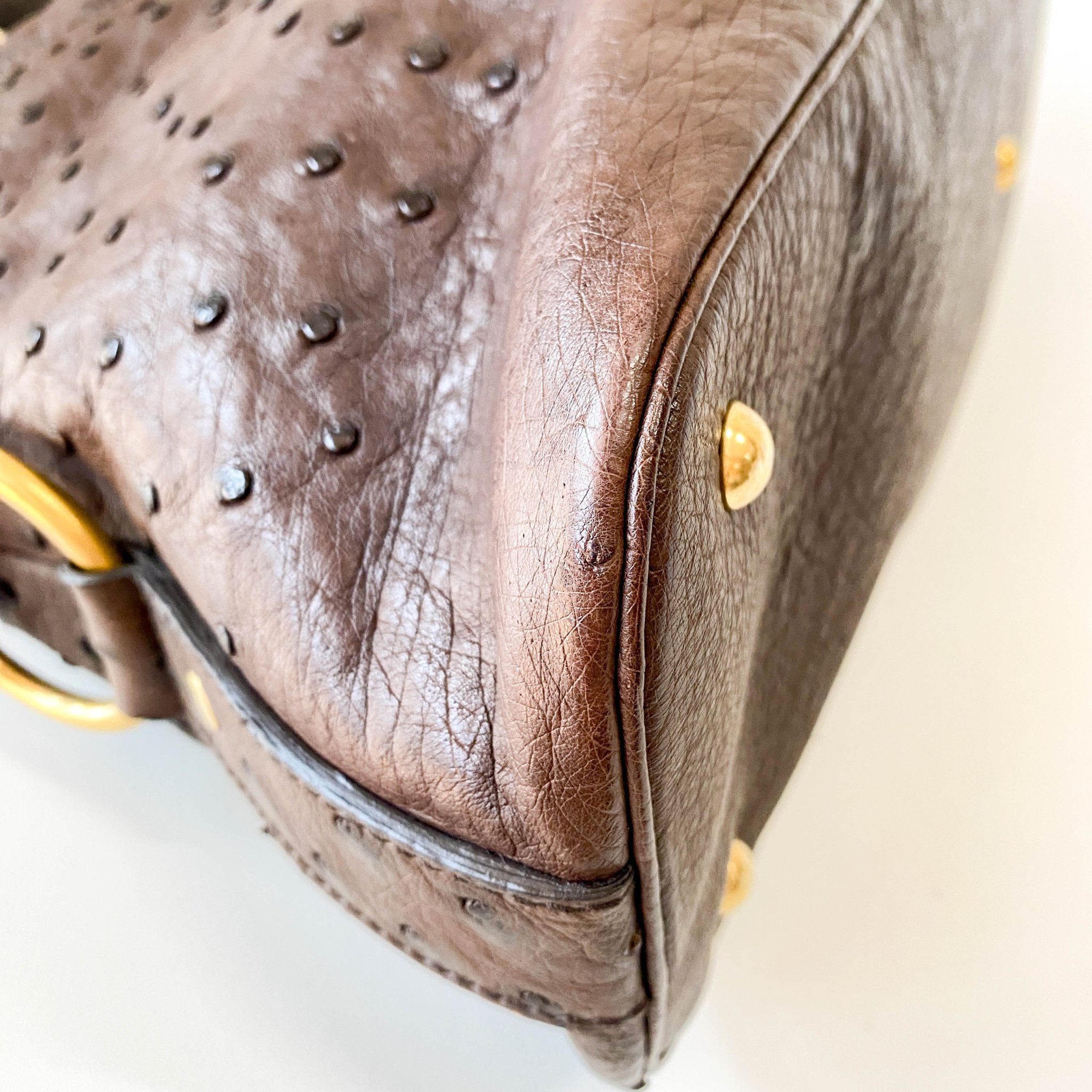 SAINT LAURENT Brown Leather Ostrich Shoulder Bag, in , Sold by HIVE PRELOVED - Shoulder Bags, ,