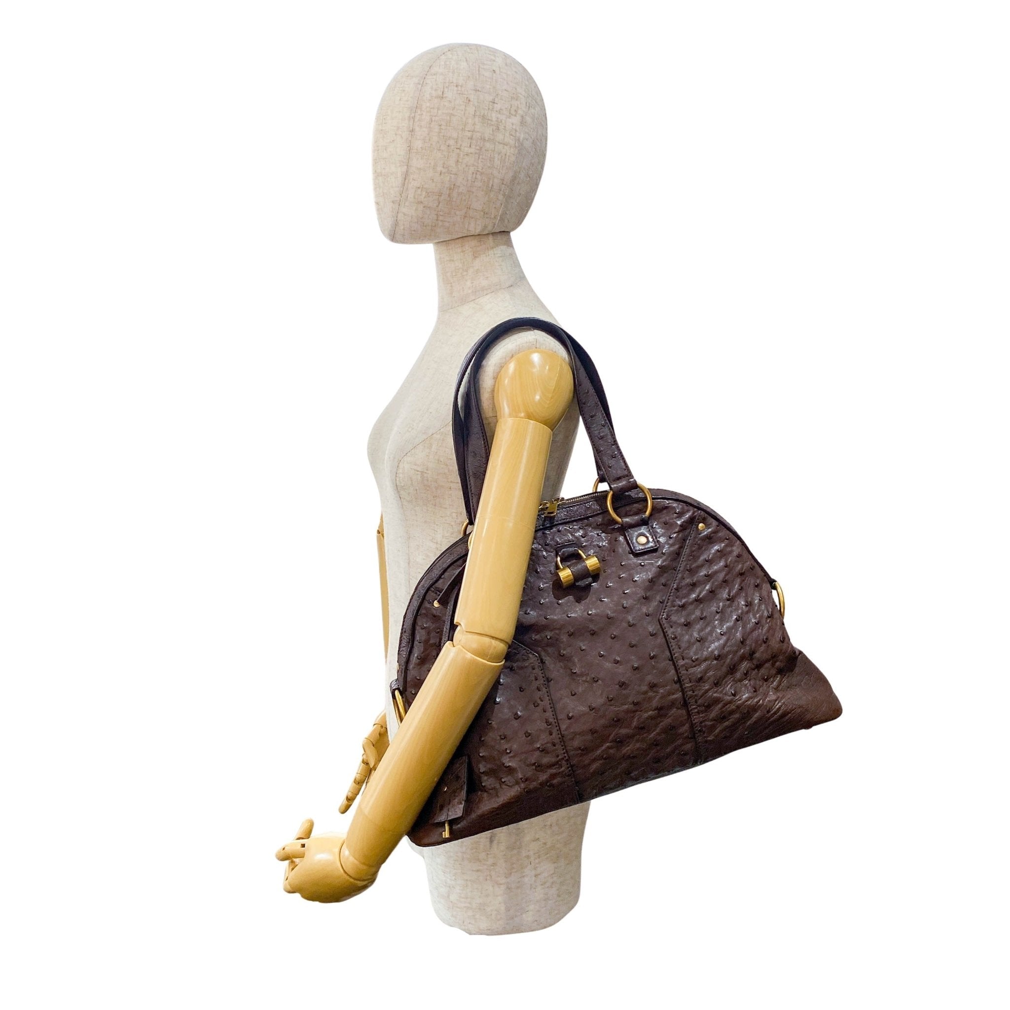 SAINT LAURENT Brown Leather Ostrich Shoulder Bag, in , Sold by HIVE PRELOVED - Shoulder Bags, ,