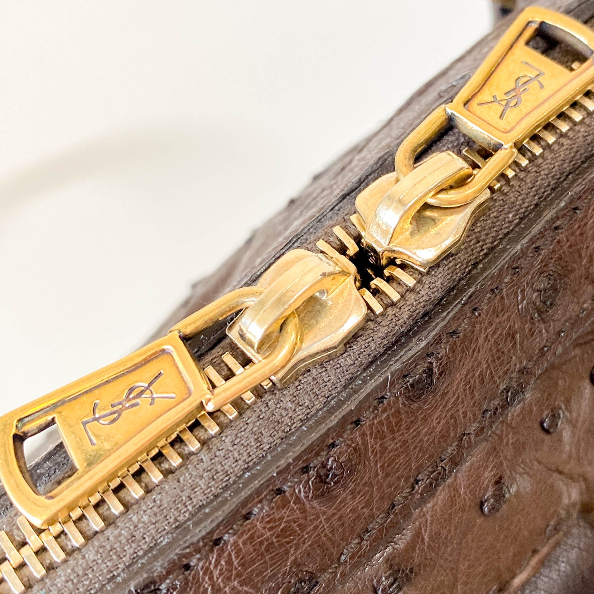 SAINT LAURENT Brown Leather Ostrich Shoulder Bag, in , Sold by HIVE PRELOVED - Shoulder Bags, ,