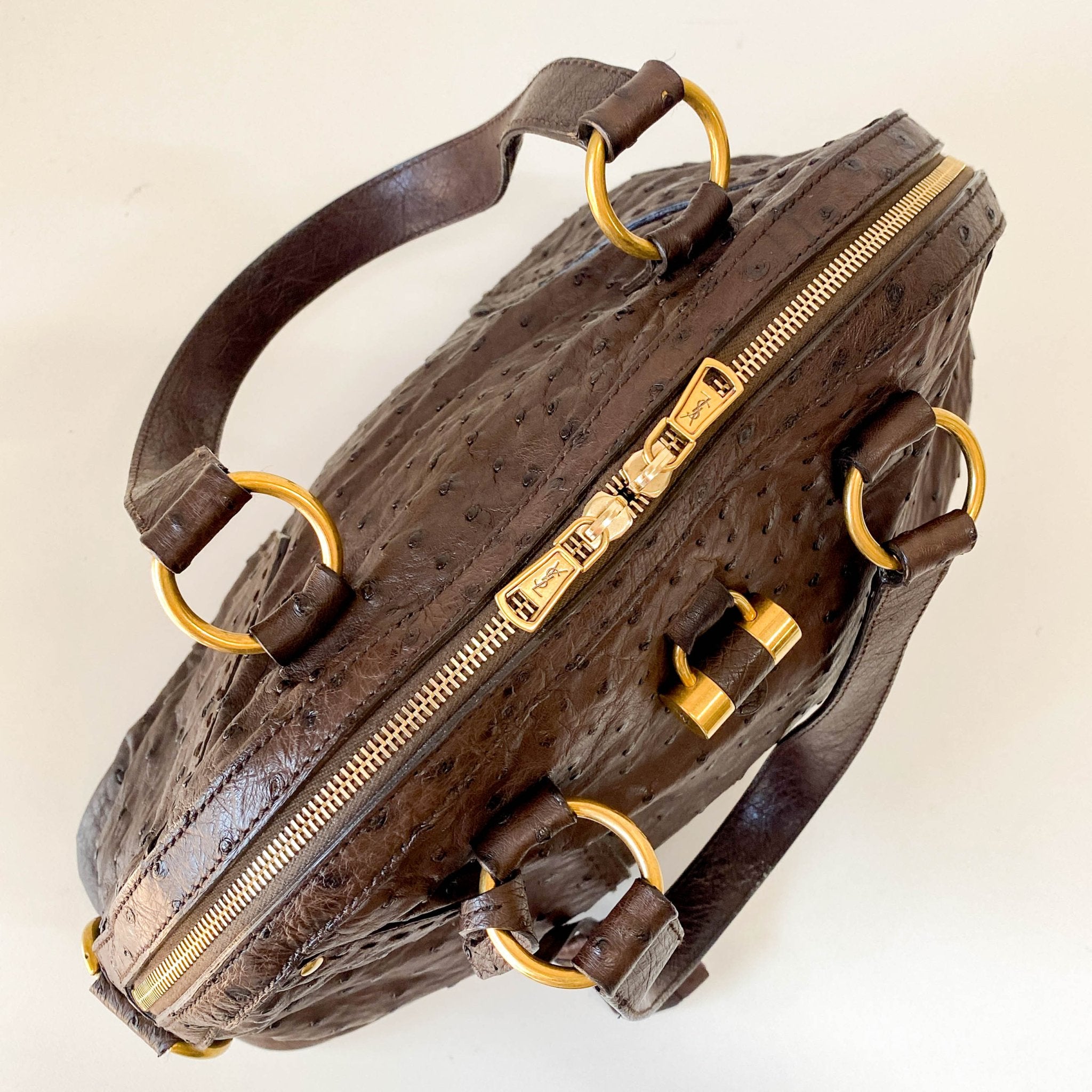 SAINT LAURENT Brown Leather Ostrich Shoulder Bag, in , Sold by HIVE PRELOVED - Shoulder Bags, ,