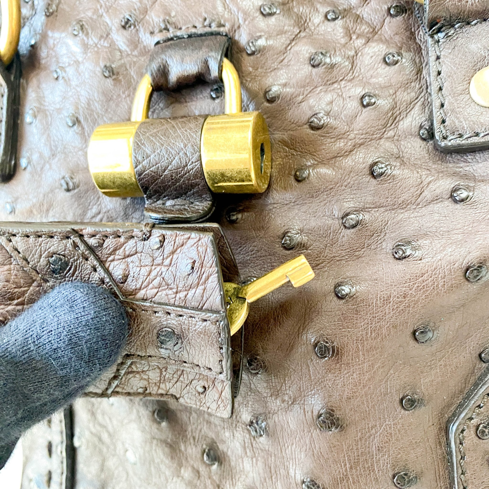 SAINT LAURENT Brown Leather Ostrich Shoulder Bag, in , Sold by HIVE PRELOVED - Shoulder Bags, ,