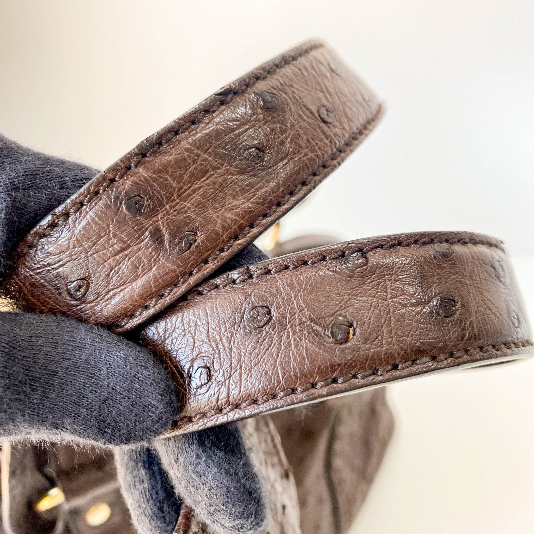 SAINT LAURENT Brown Leather Ostrich Shoulder Bag, in , Sold by HIVE PRELOVED - Shoulder Bags, ,