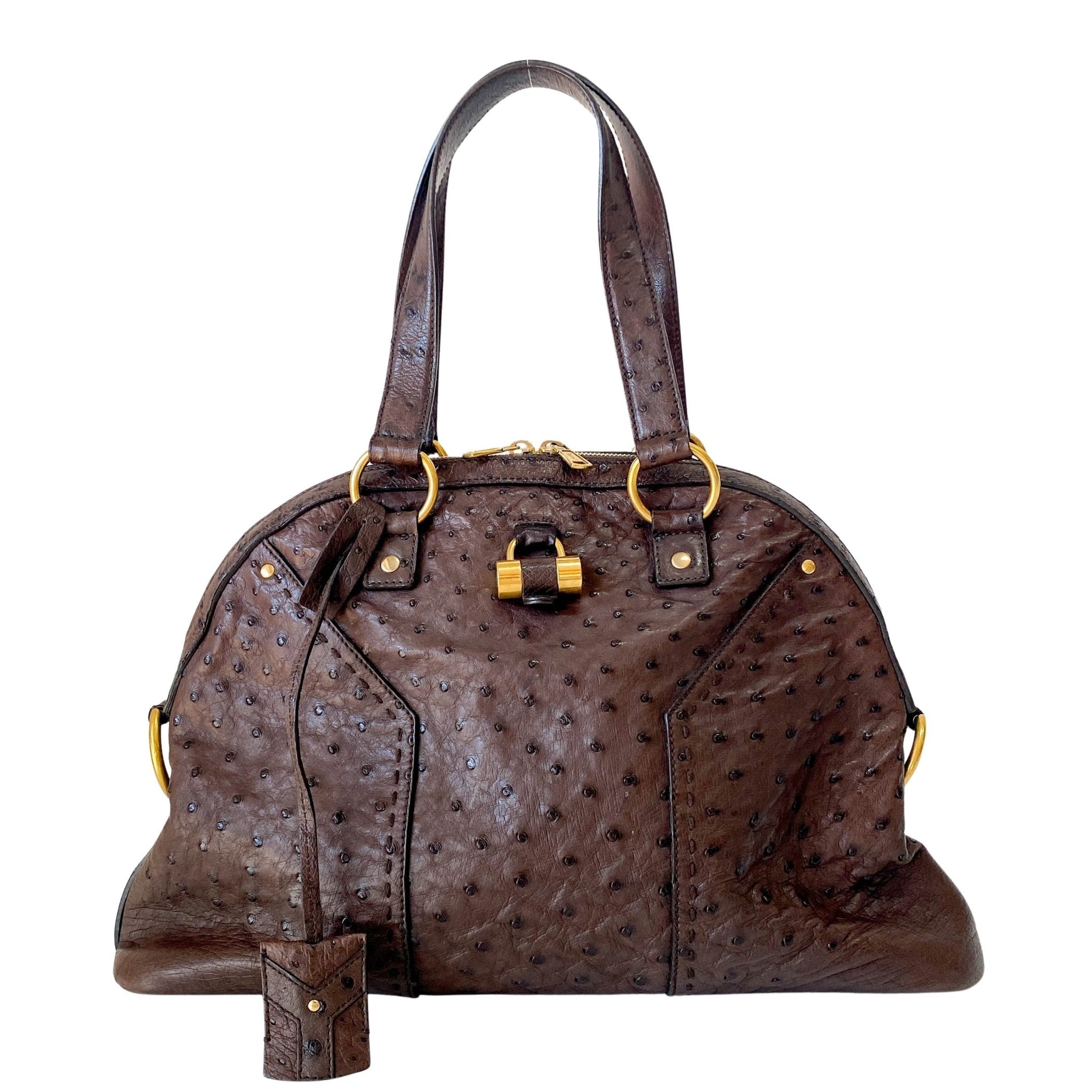 SAINT LAURENT Brown Leather Ostrich Shoulder Bag, in , Sold by HIVE PRELOVED - Shoulder Bags, ,