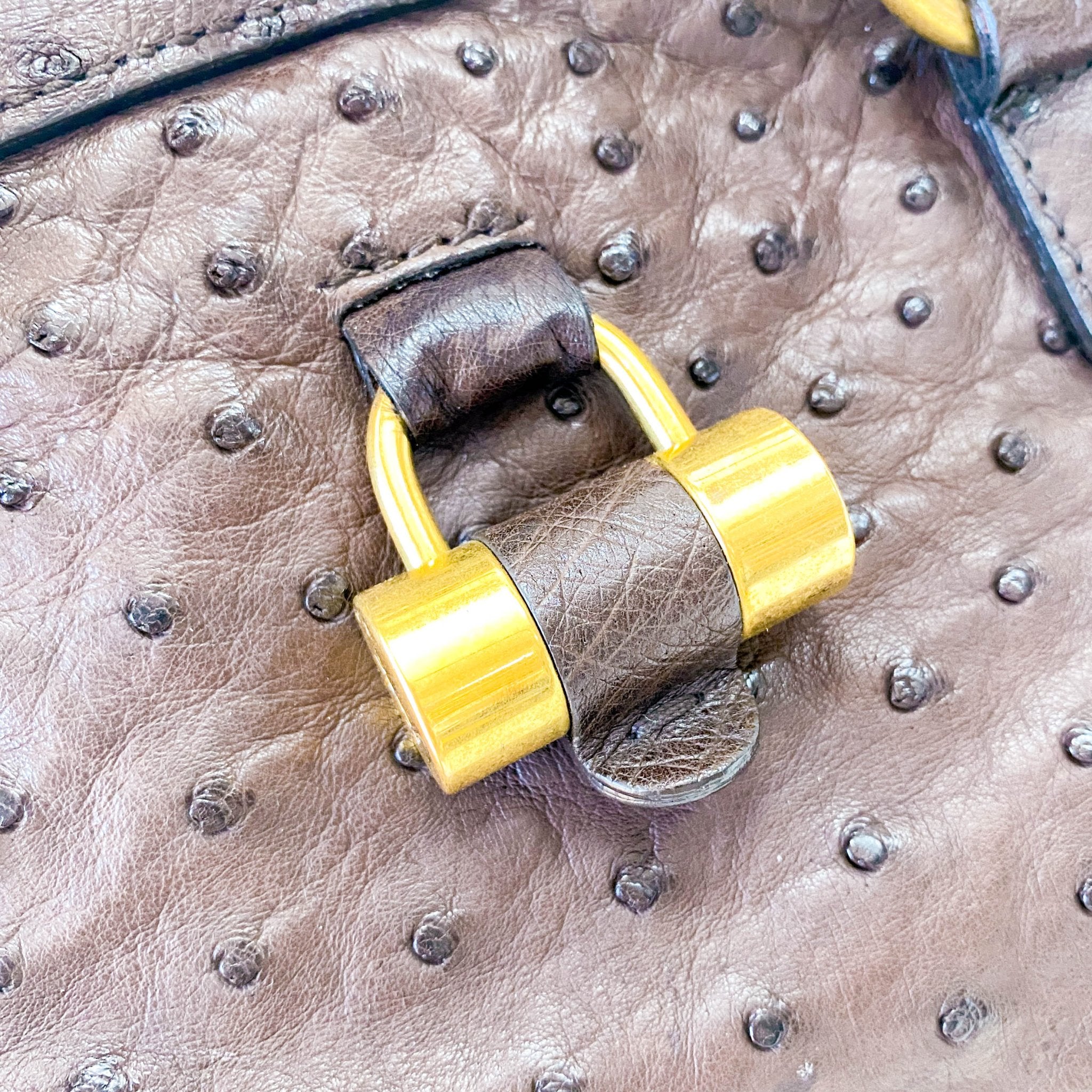 SAINT LAURENT Brown Leather Ostrich Shoulder Bag, in , Sold by HIVE PRELOVED - Shoulder Bags, ,