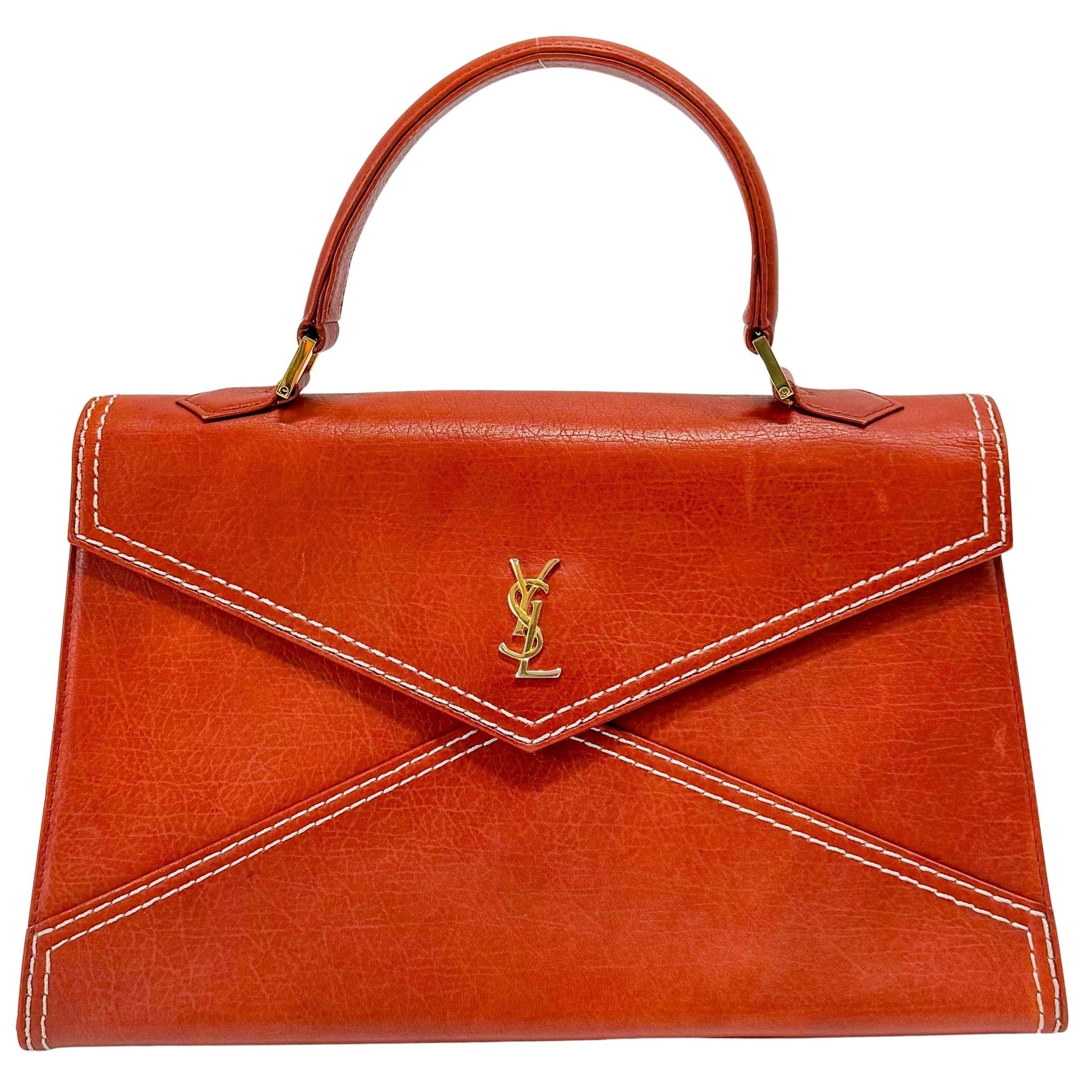 SAINT LAURENT Burnt Orange Leather Envelope Handle Bag, in , Sold by HIVE PRELOVED - Handle Bags, ,