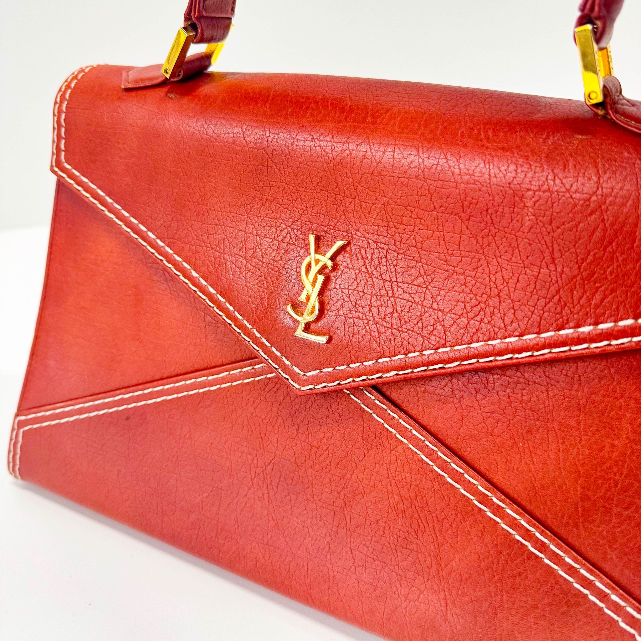 SAINT LAURENT Burnt Orange Leather Envelope Handle Bag, in , Sold by HIVE PRELOVED - Handle Bags, ,